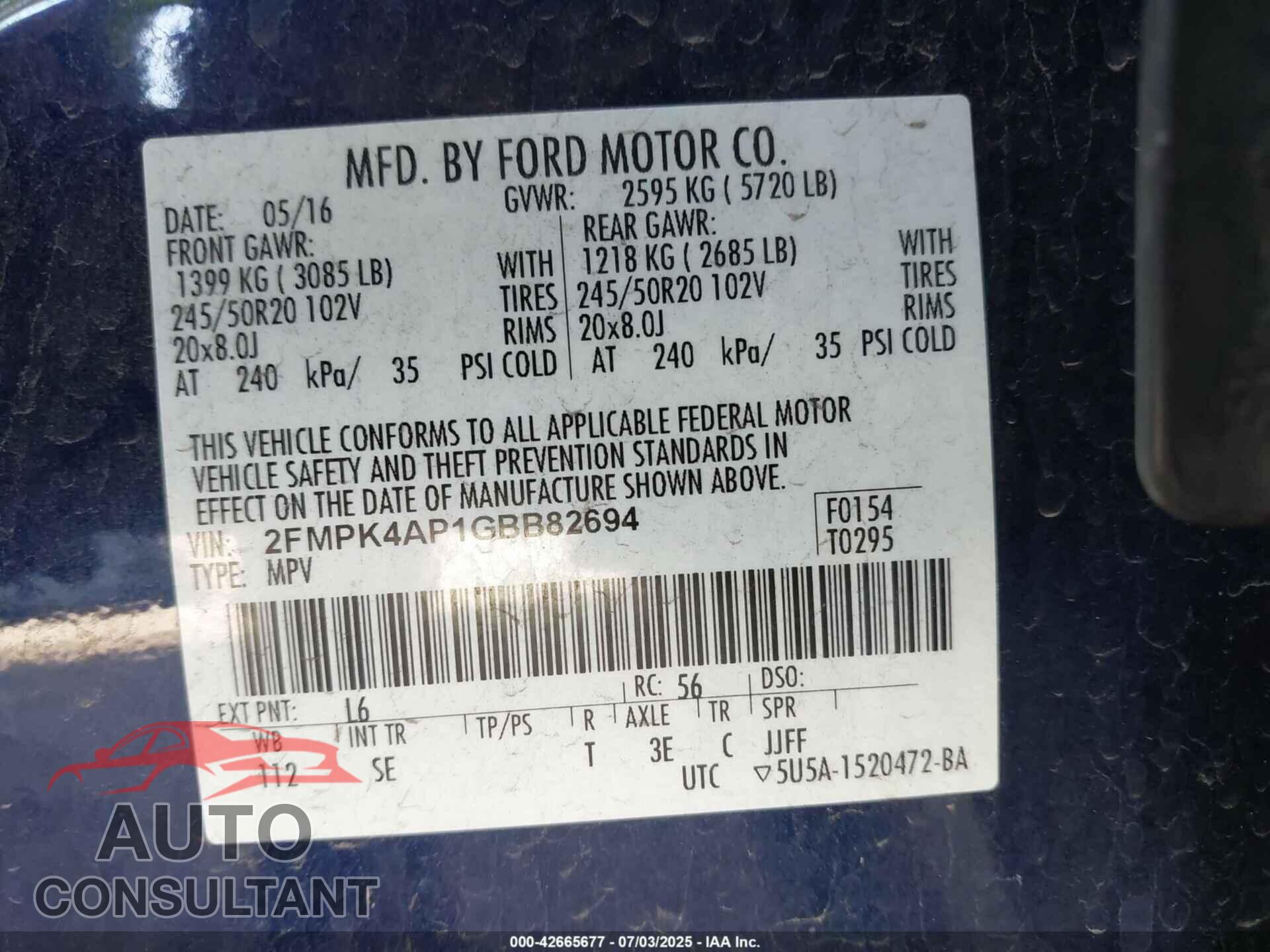 FORD EDGE 2016 - 2FMPK4AP1GBB82694