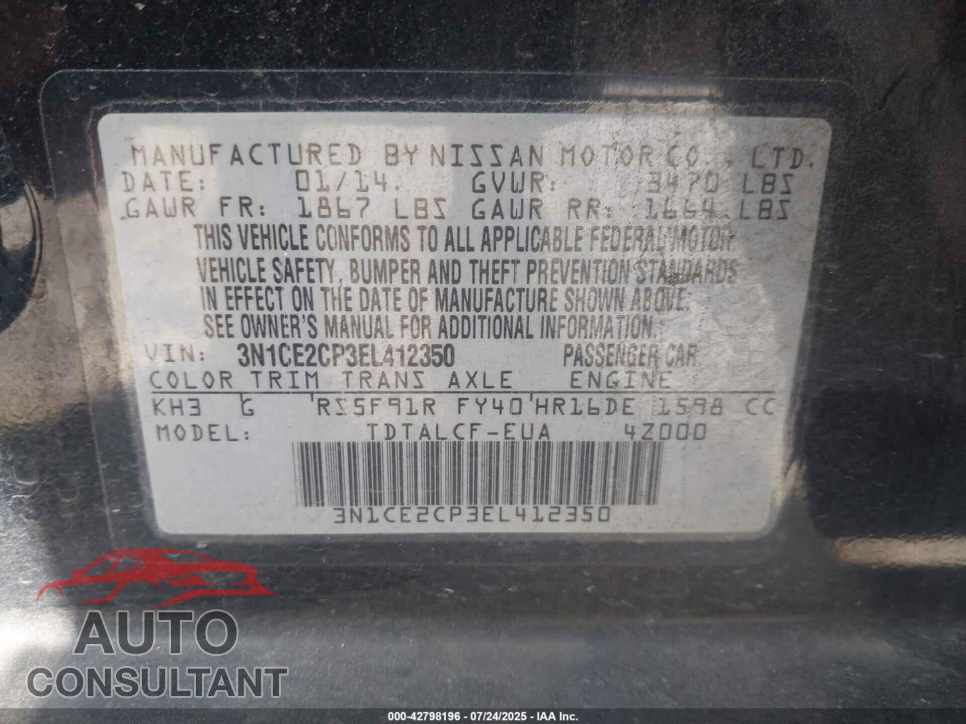 NISSAN VERSA NOTE 2014 - 3N1CE2CP3EL412350