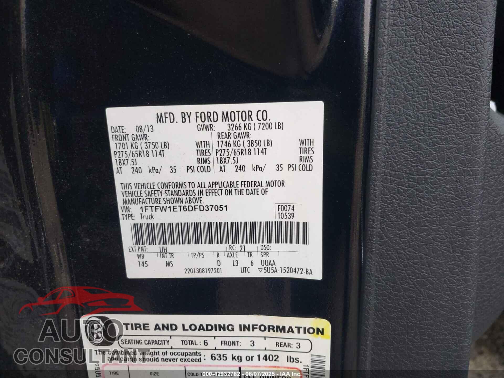 FORD F-150 2013 - 1FTFW1ET6DFD37051