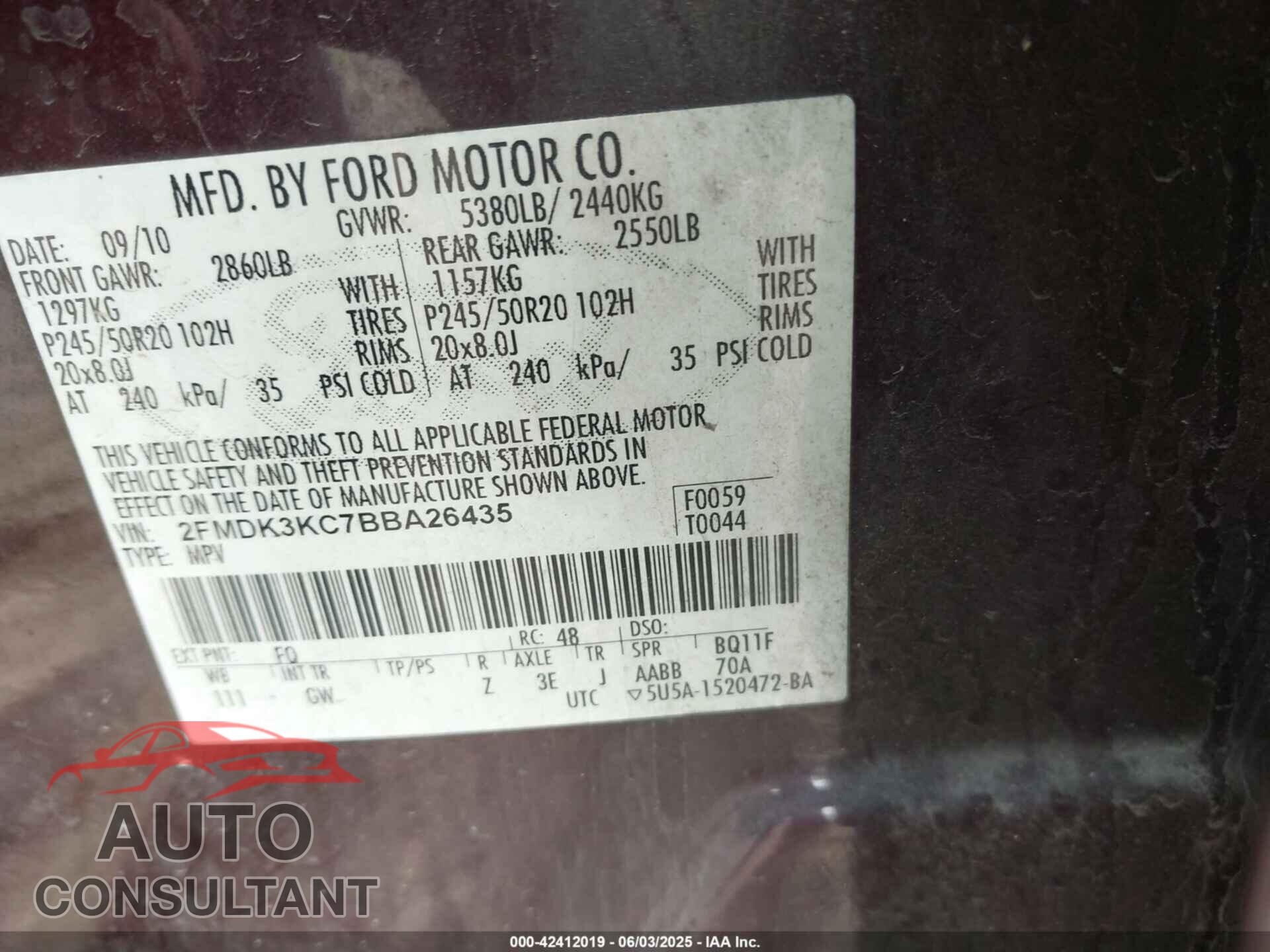 FORD EDGE 2011 - 2FMDK3KC7BBA26435