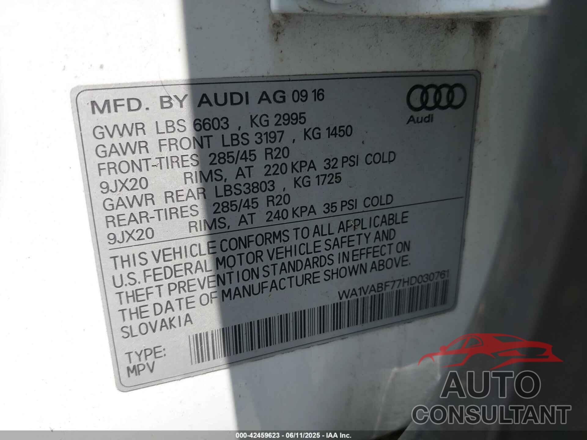 AUDI Q7 2017 - WA1VABF77HD030761