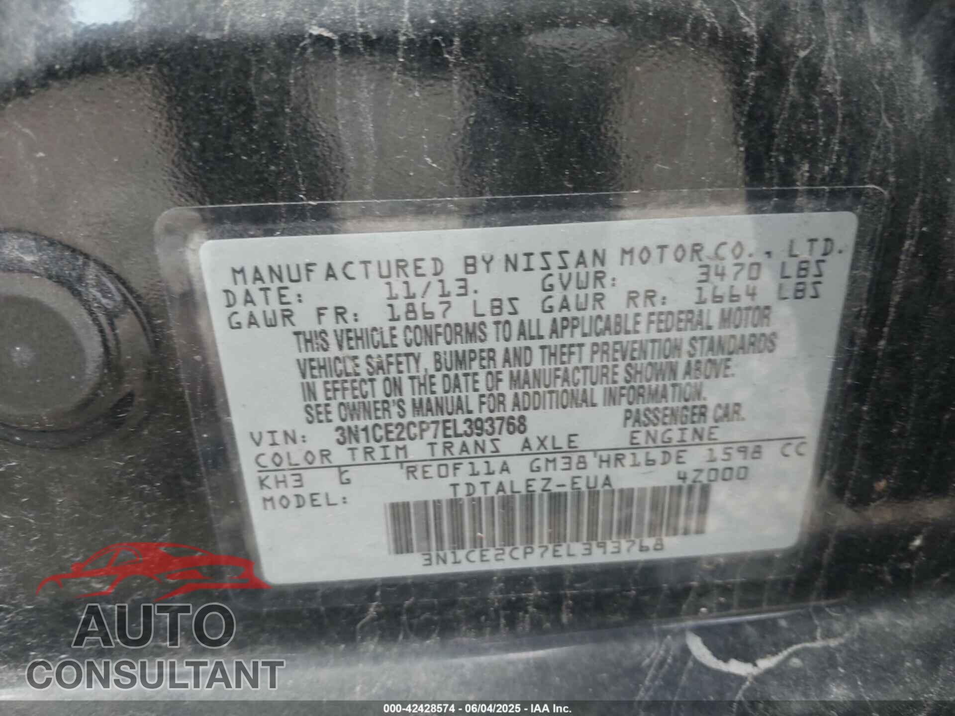 NISSAN VERSA NOTE 2014 - 3N1CE2CP7EL393768