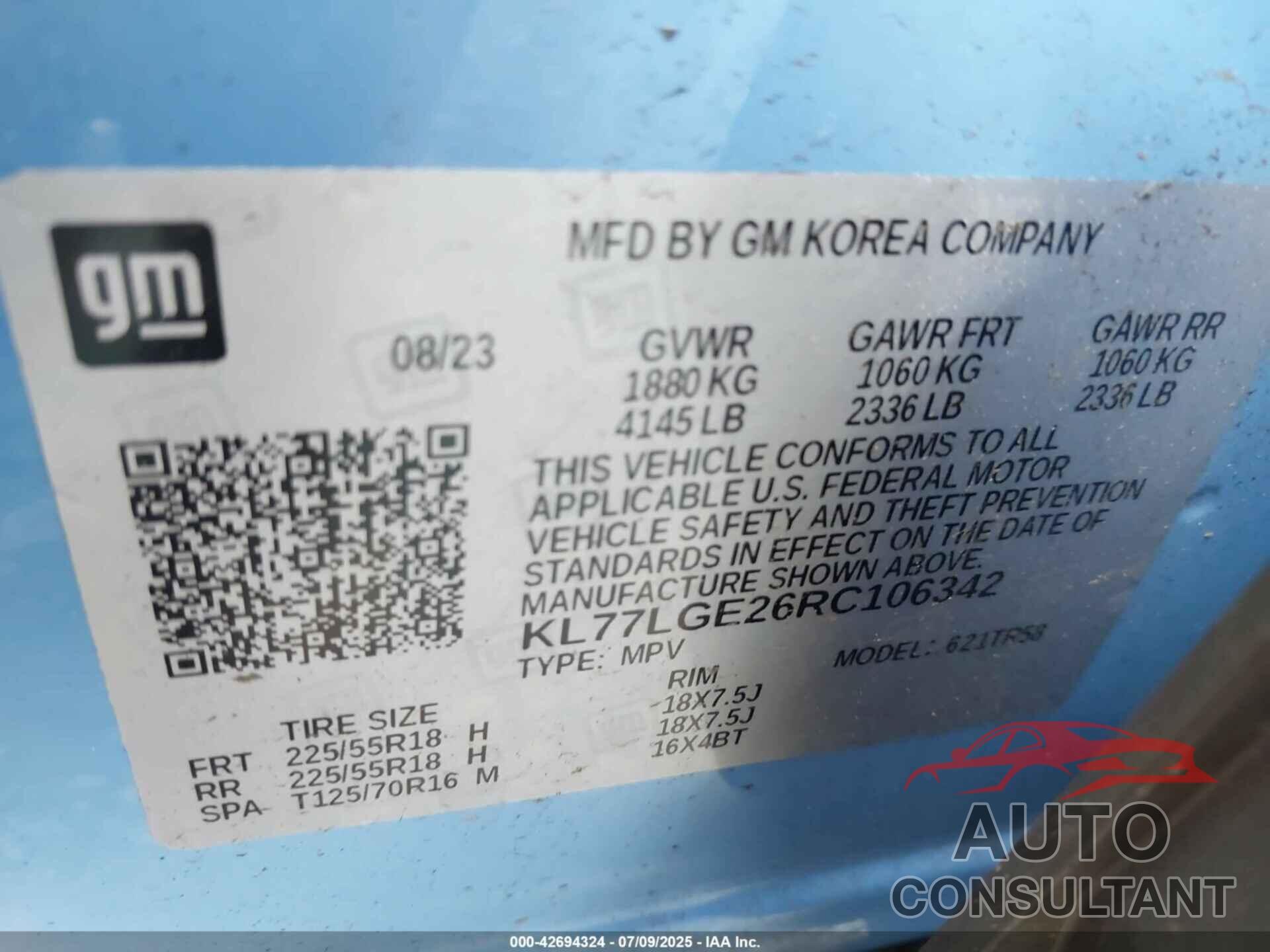 CHEVROLET TRAX 2024 - KL77LGE26RC106342