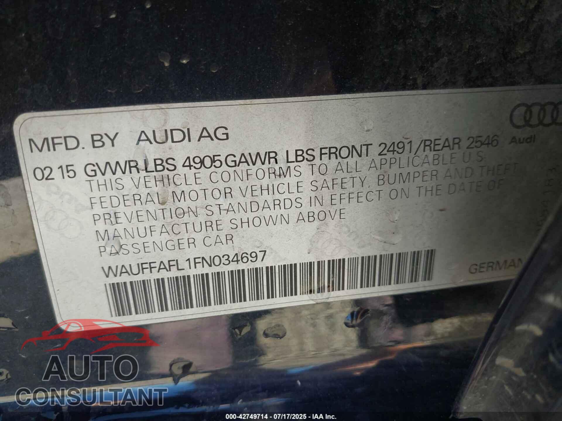 AUDI A4 2015 - WAUFFAFL1FN034697
