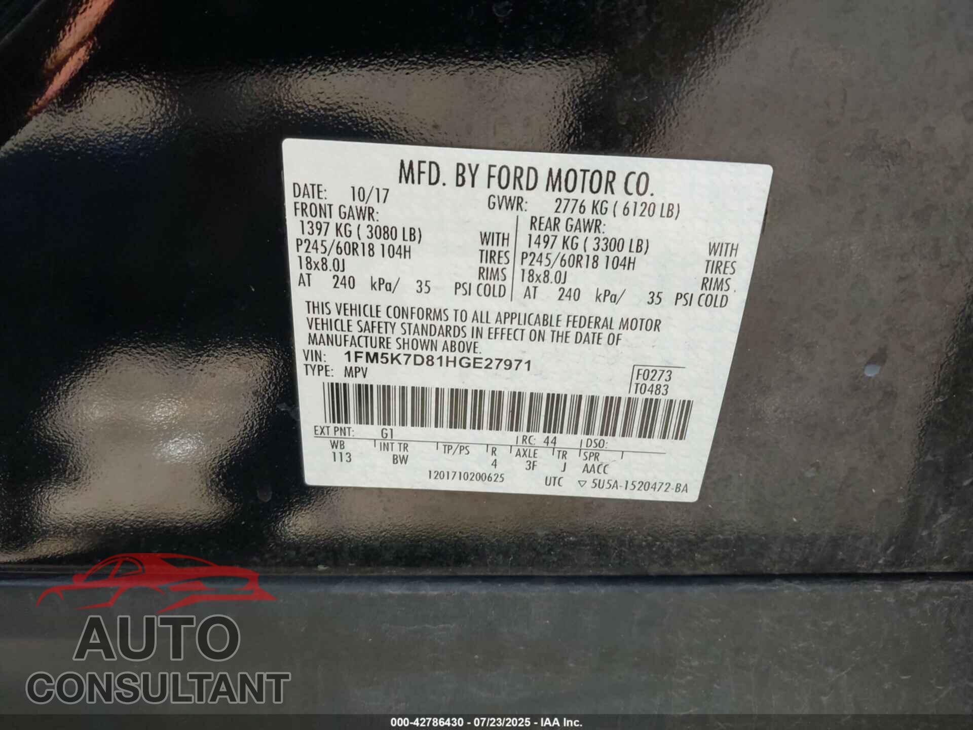 FORD EXPLORER 2017 - 1FM5K7D81HGE27971