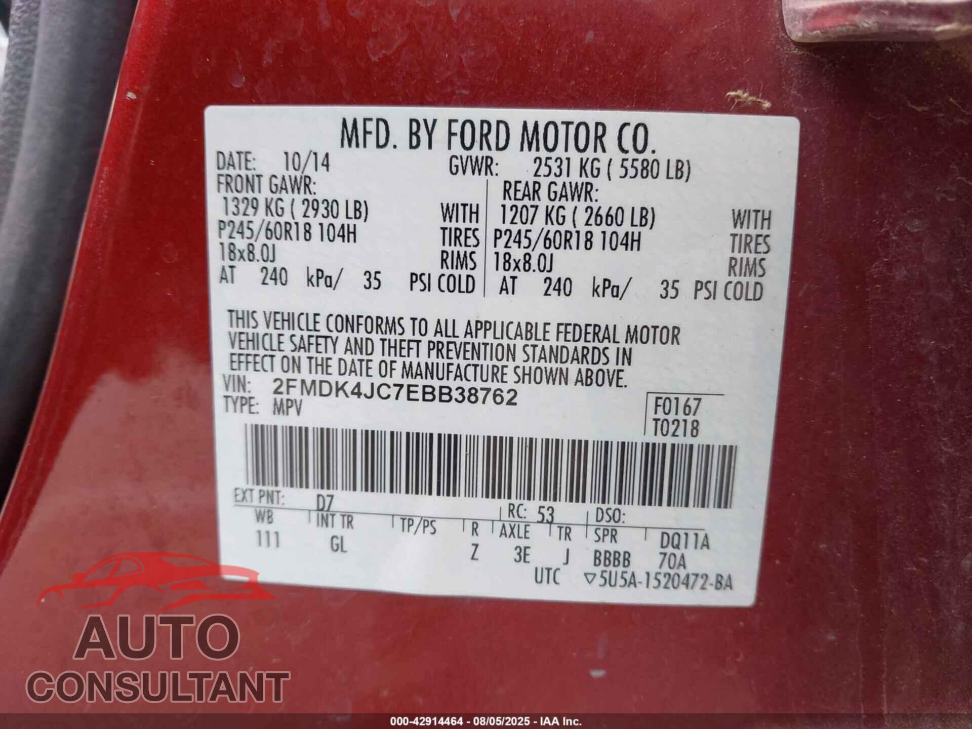 FORD EDGE 2014 - 2FMDK4JC7EBB38762