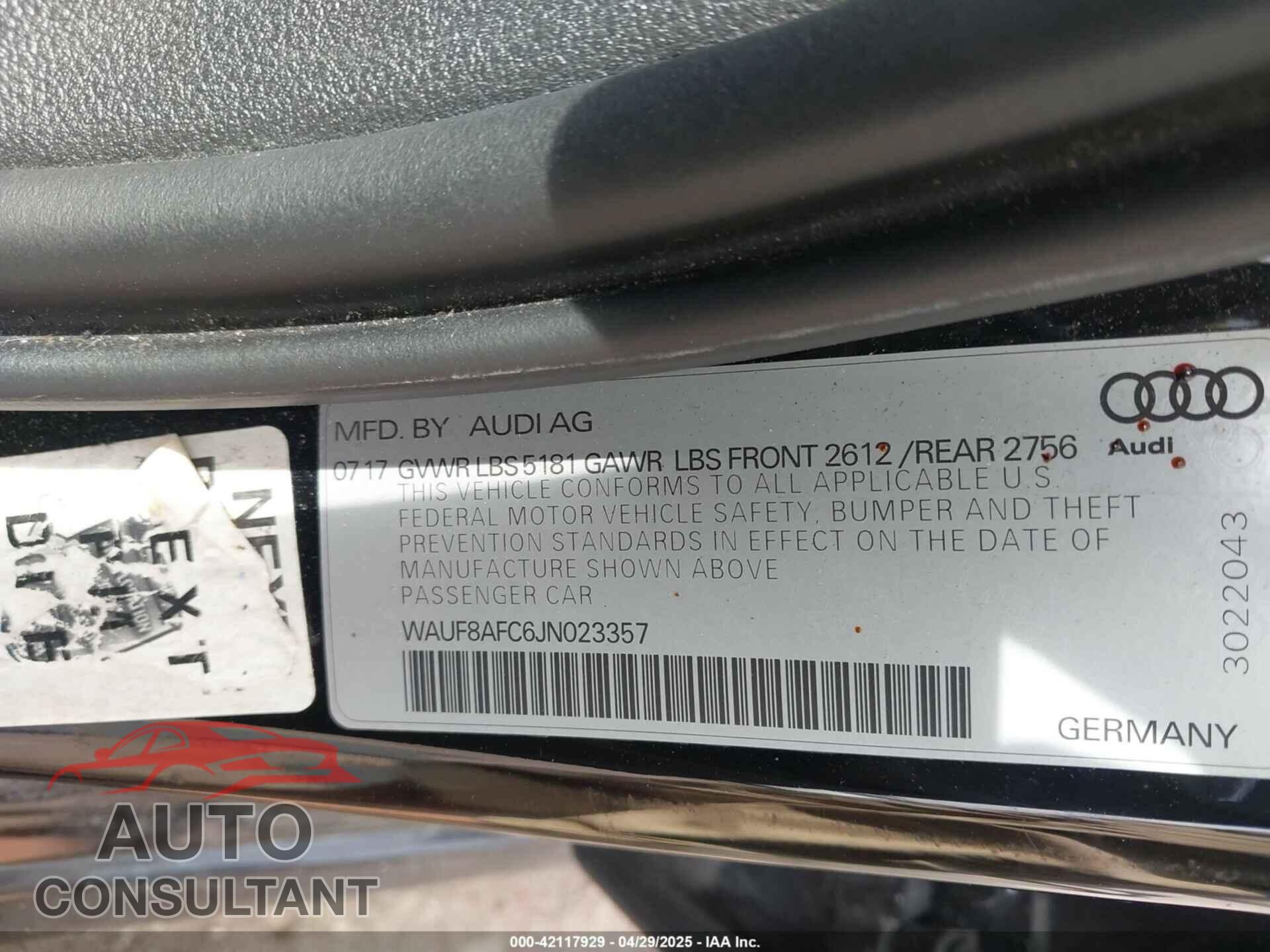 AUDI A6 2018 - WAUF8AFC6JN023357