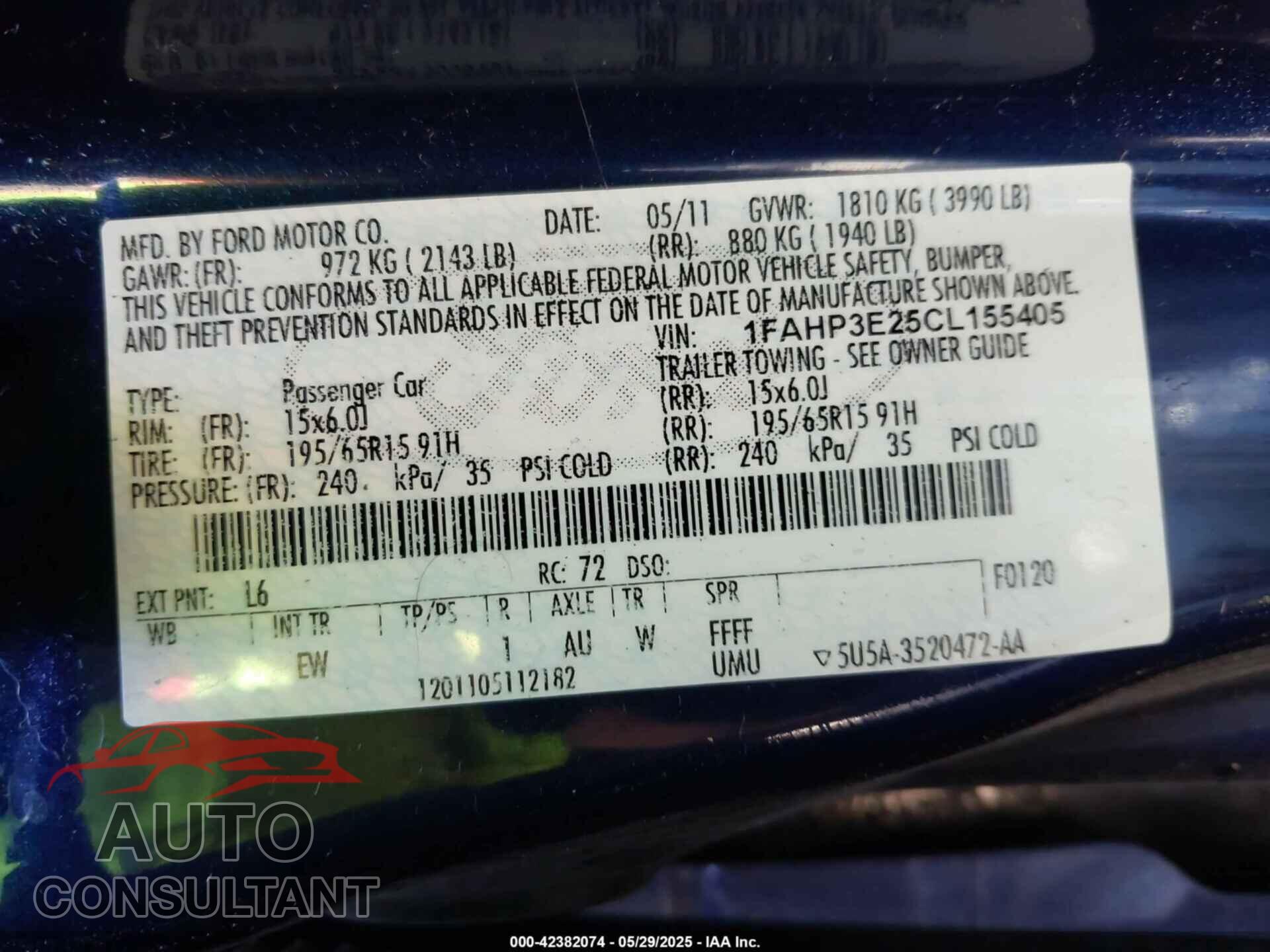 FORD FOCUS 2012 - 1FAHP3E25CL155405