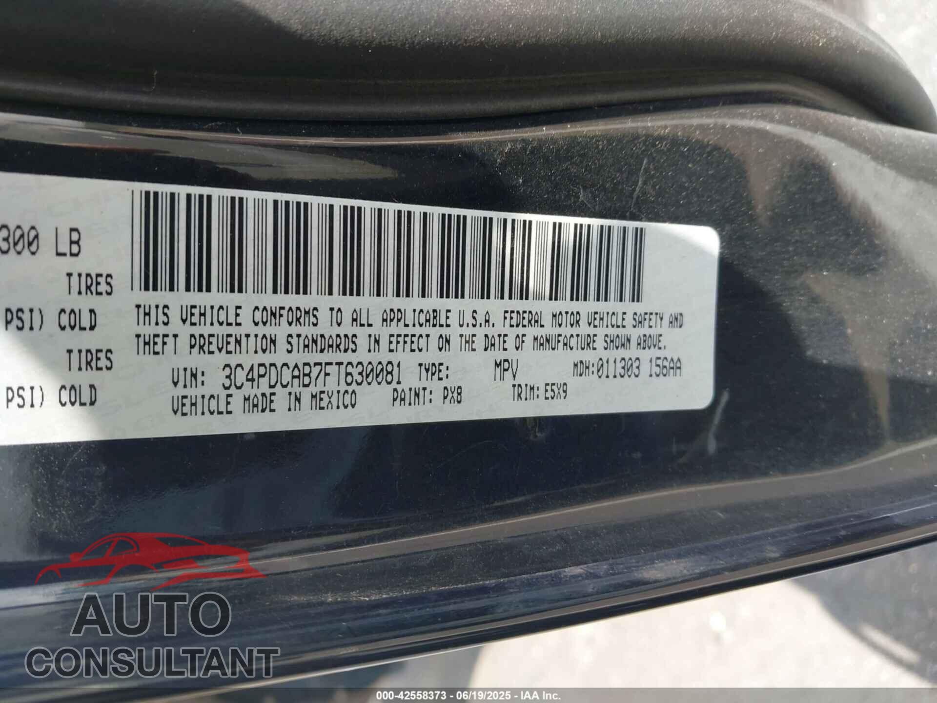 DODGE JOURNEY 2015 - 3C4PDCAB7FT630081