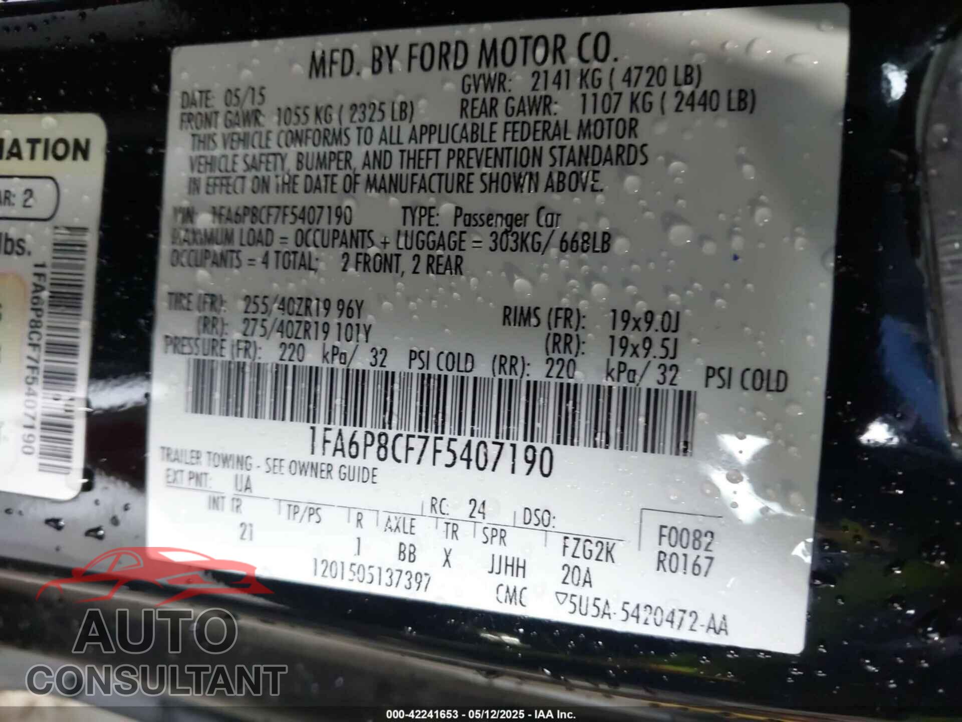 FORD MUSTANG 2015 - 1FA6P8CF7F5407190