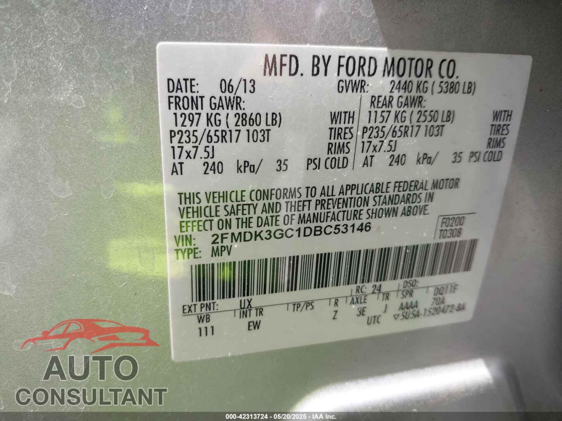 FORD EDGE 2013 - 2FMDK3GC1DBC53146