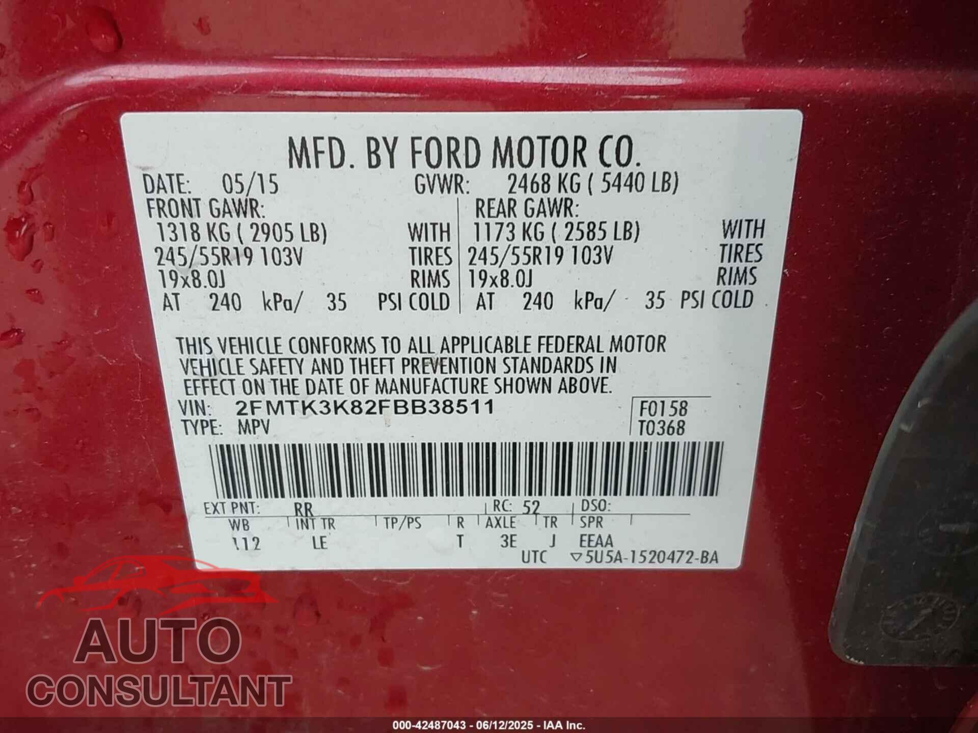 FORD EDGE 2015 - 2FMTK3K82FBB38511