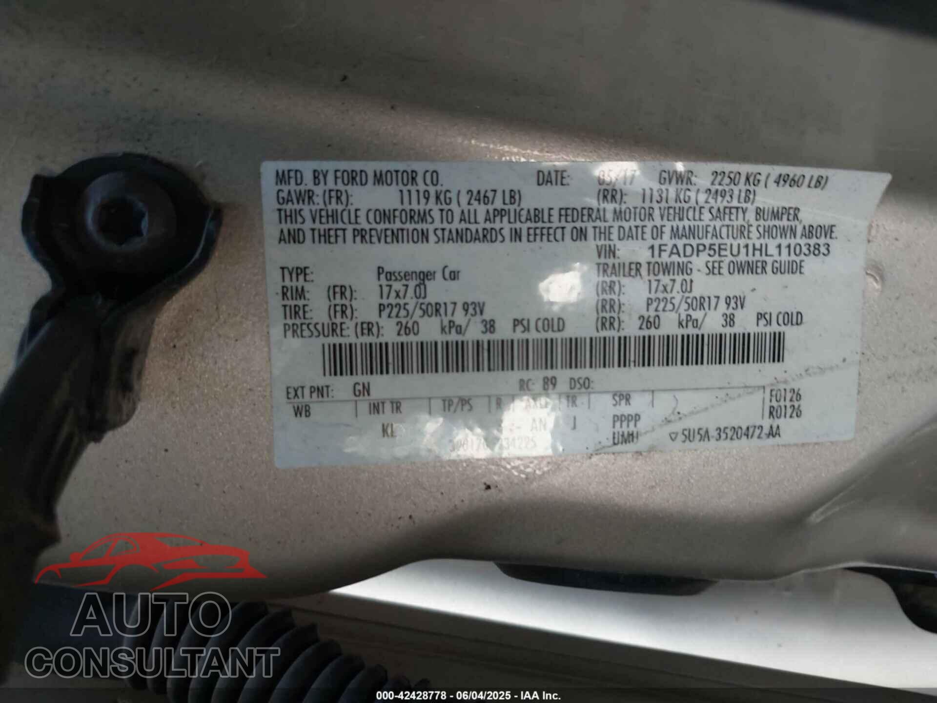 FORD C-MAX ENERGI 2017 - 1FADP5EU1HL110383