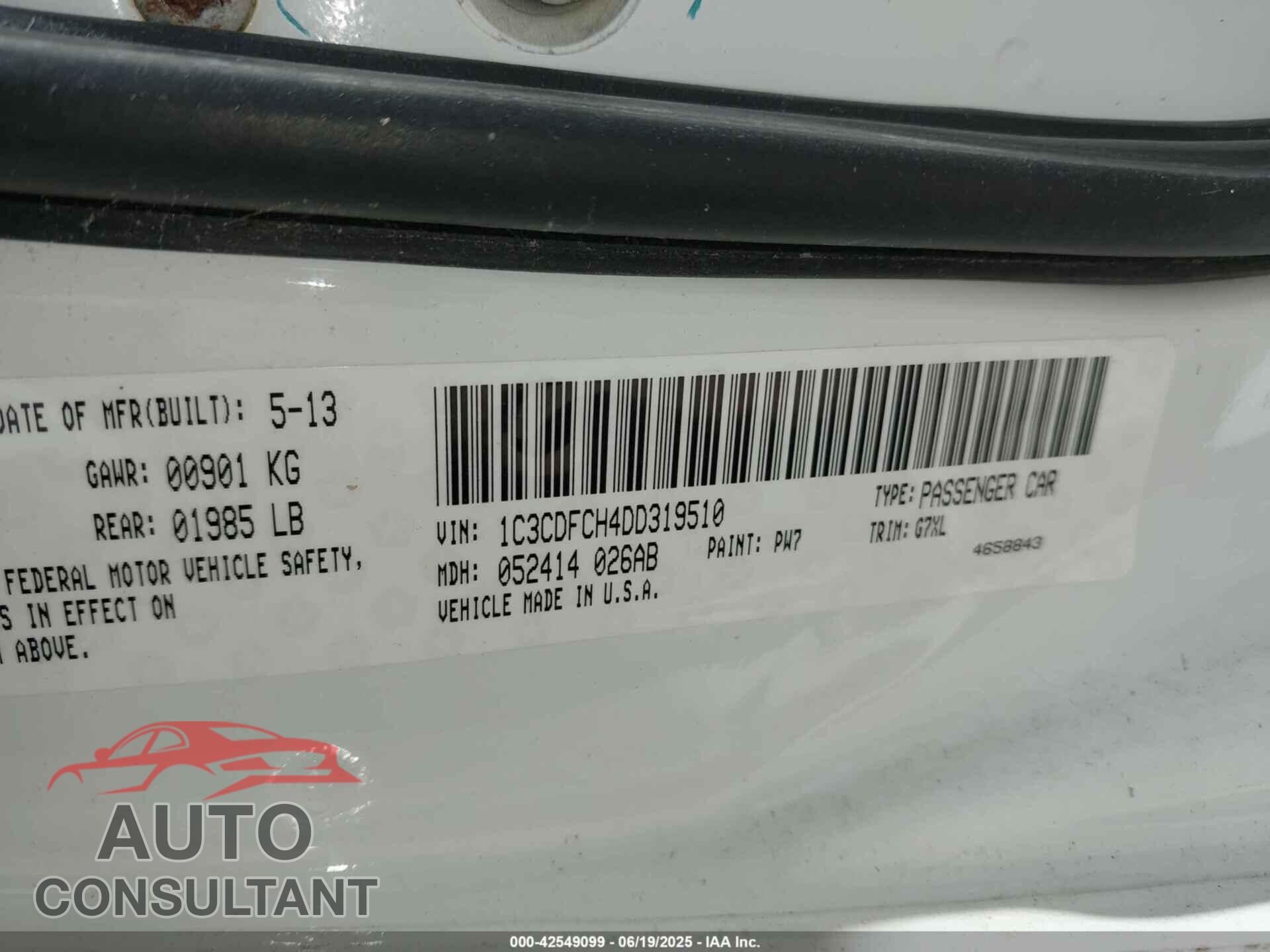 DODGE DART 2013 - 1C3CDFCH4DD319510
