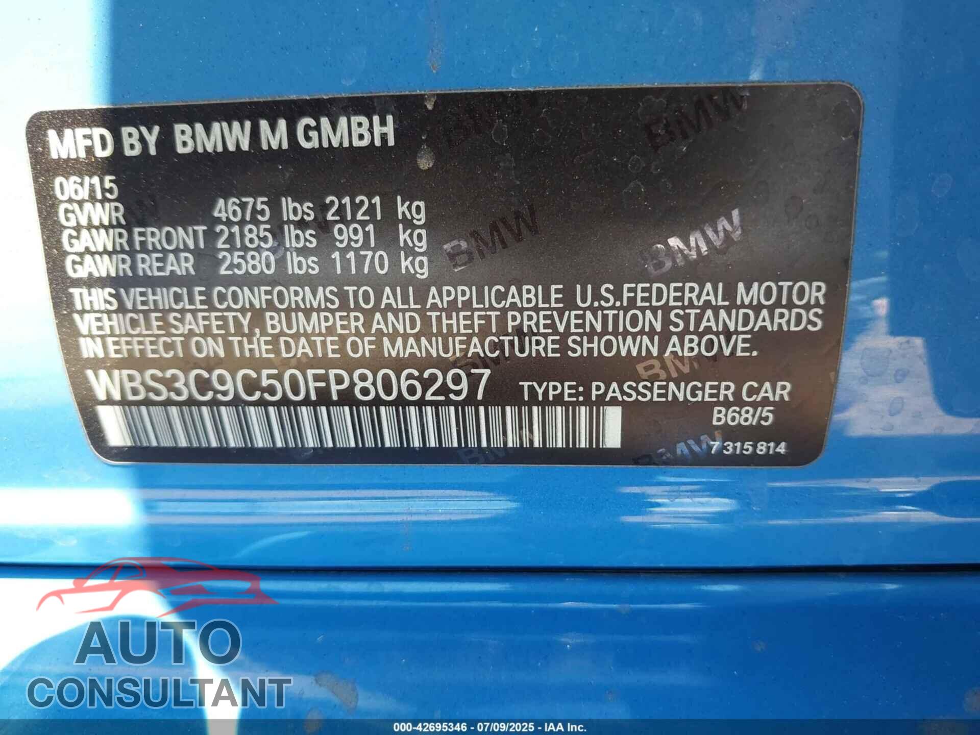 BMW M3 2015 - WBS3C9C50FP806297