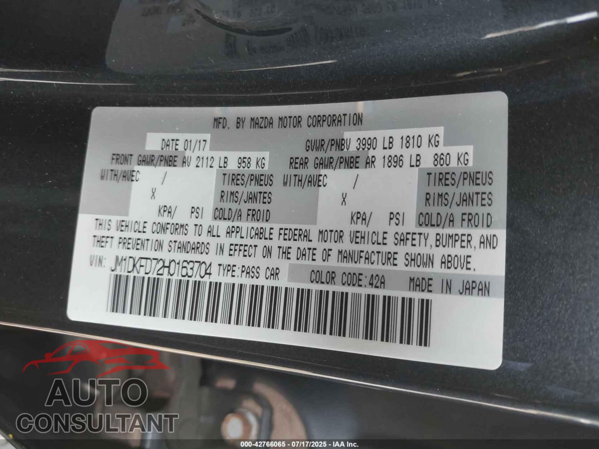 MAZDA CX-3 2017 - JM1DKFD72H0163704