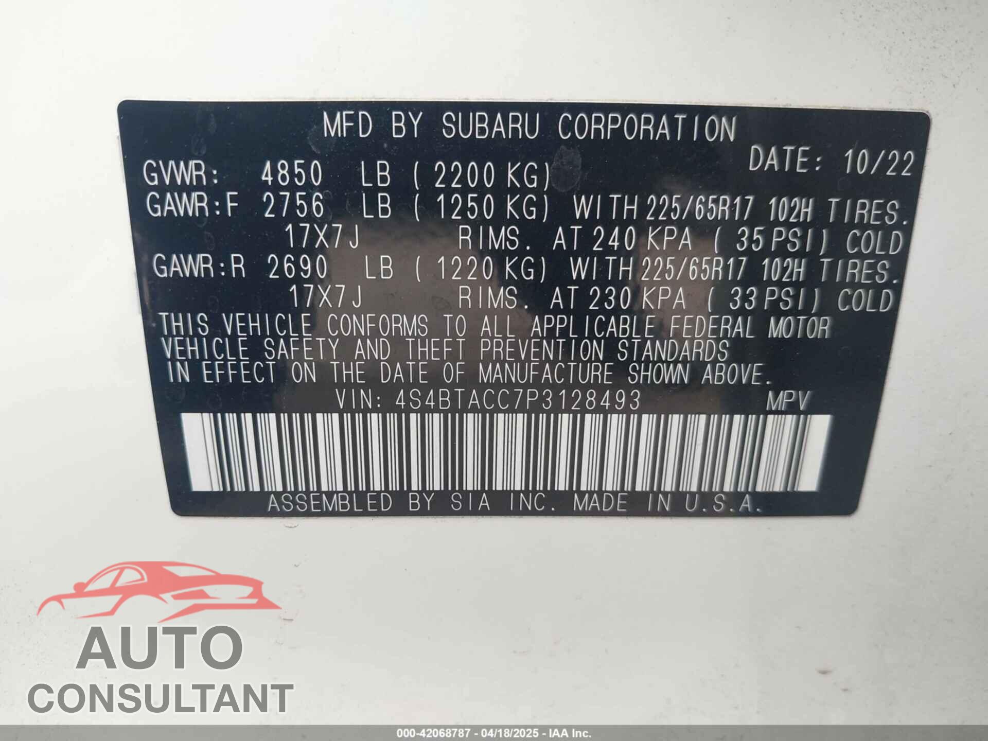 SUBARU OUTBACK 2023 - 4S4BTACC7P3128493