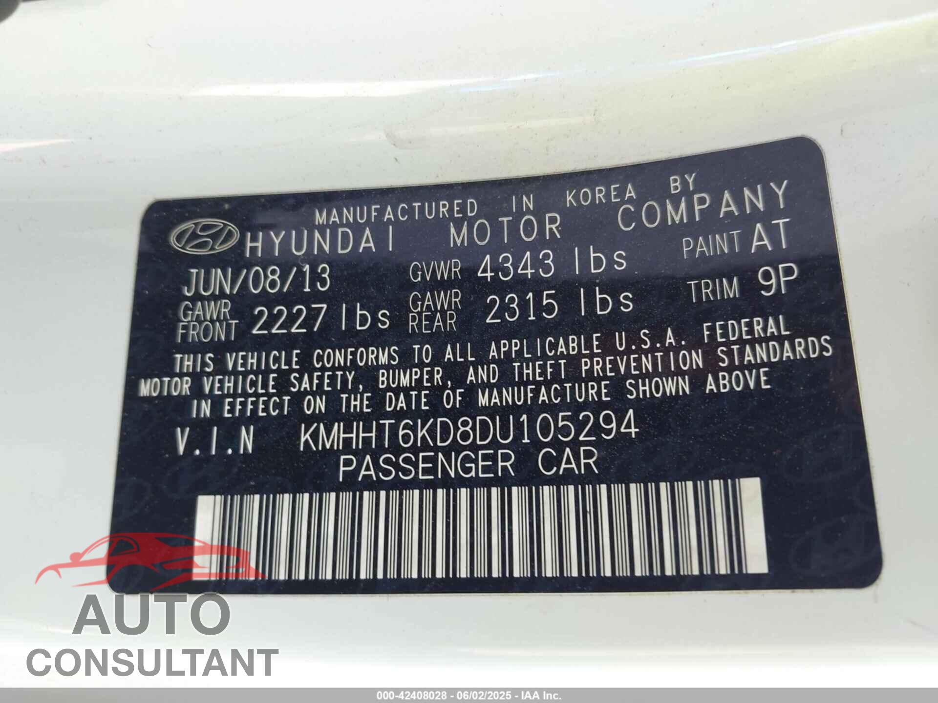 HYUNDAI GENESIS 2013 - KMHHT6KD8DU105294