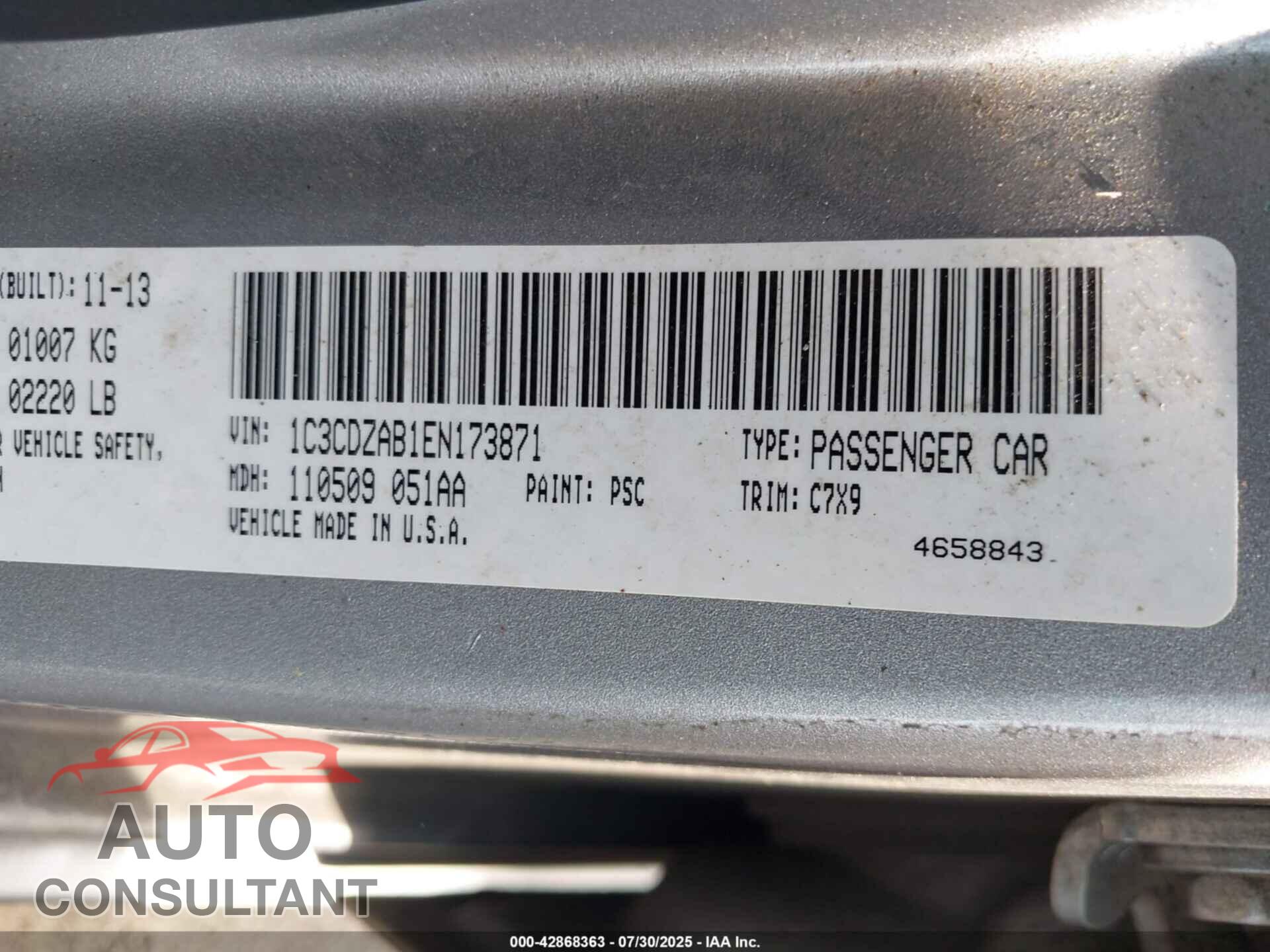 DODGE AVENGER 2014 - 1C3CDZAB1EN173871