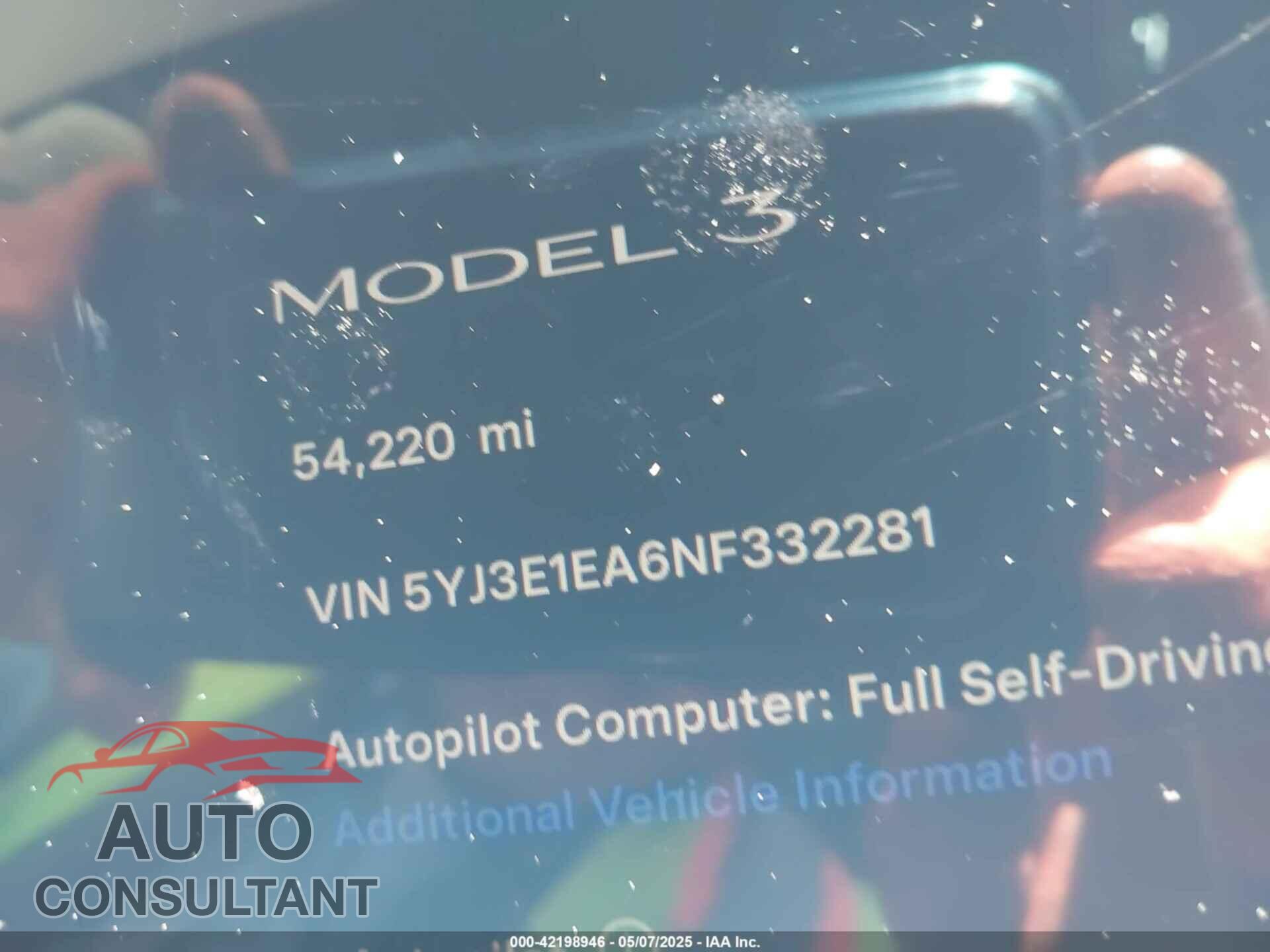 TESLA MODEL 3 2022 - 5YJ3E1EA6NF332281