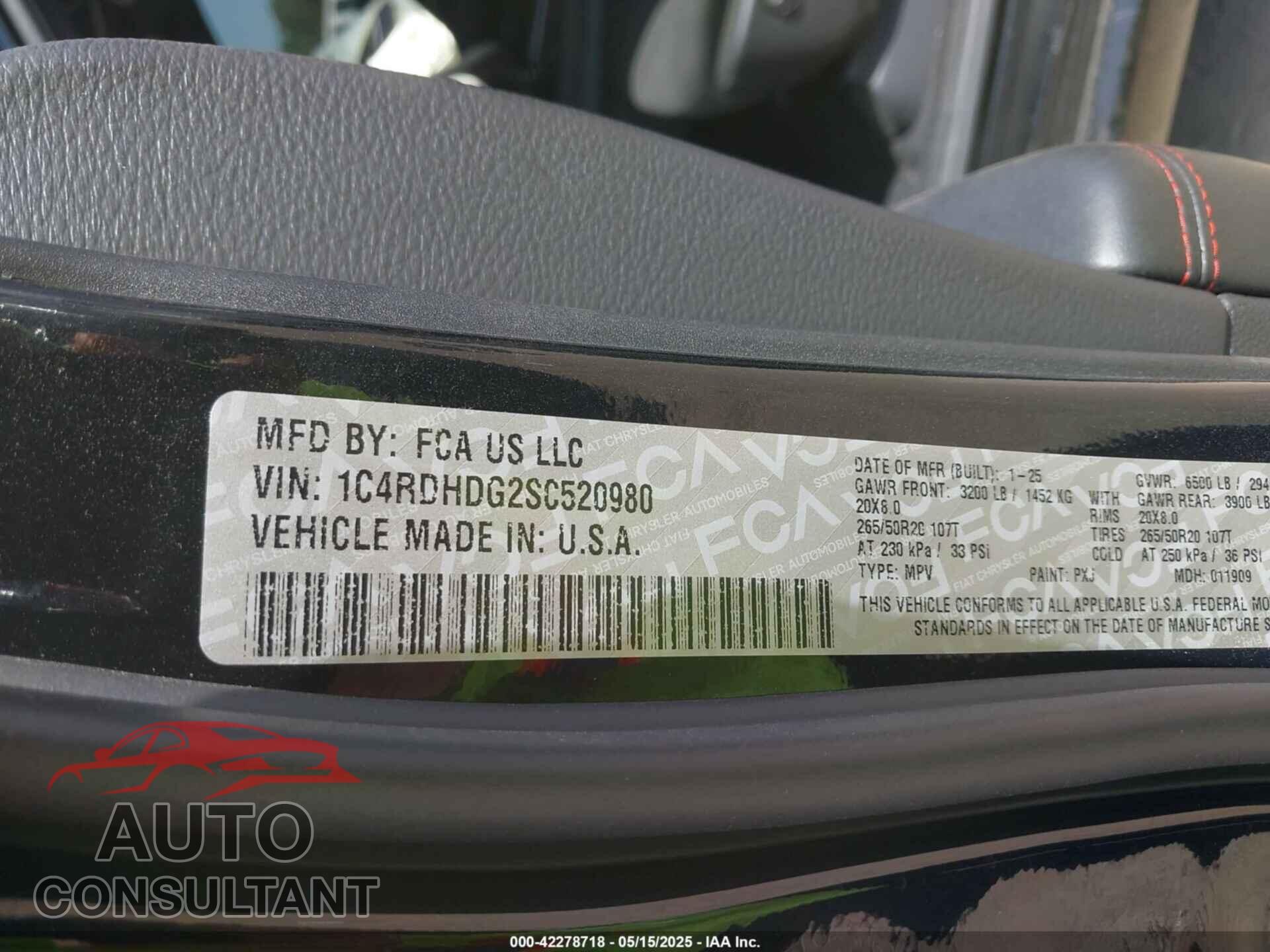 DODGE DURANGO 2025 - 1C4RDHDG2SC520980