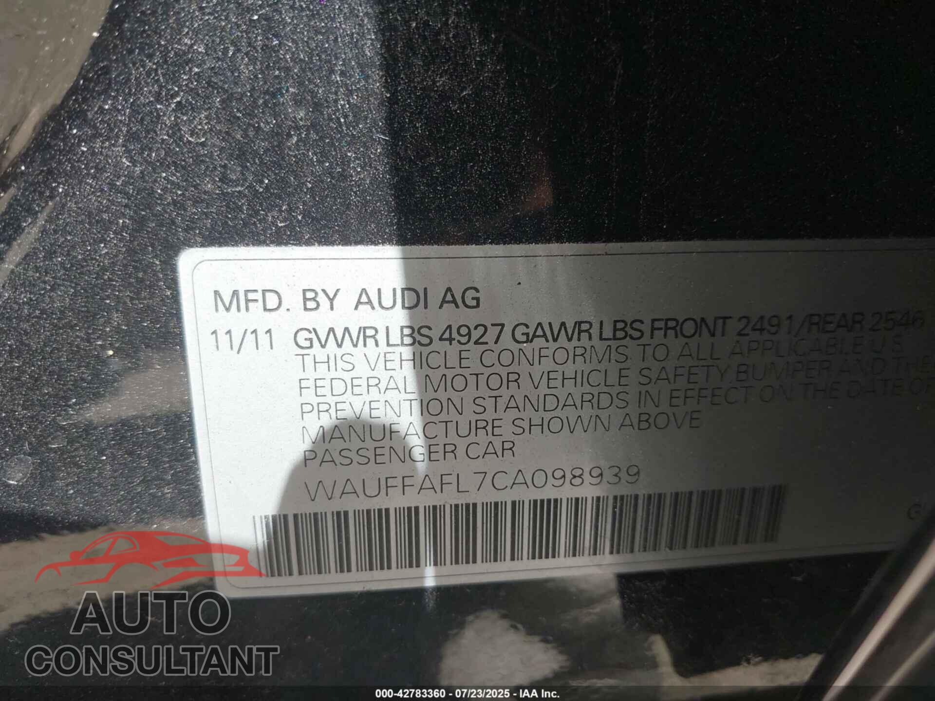 AUDI A4 2012 - WAUFFAFL7CA098939