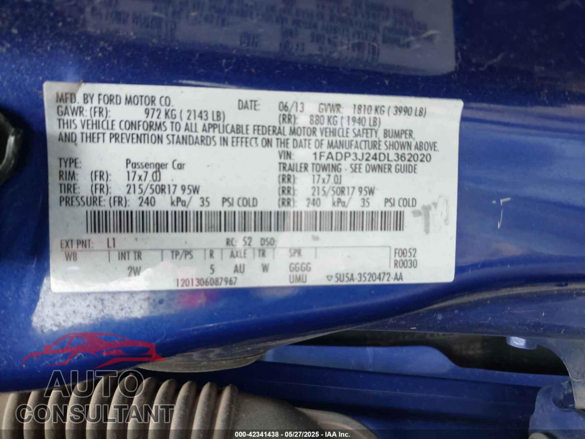 FORD FOCUS 2013 - 1FADP3J24DL362020