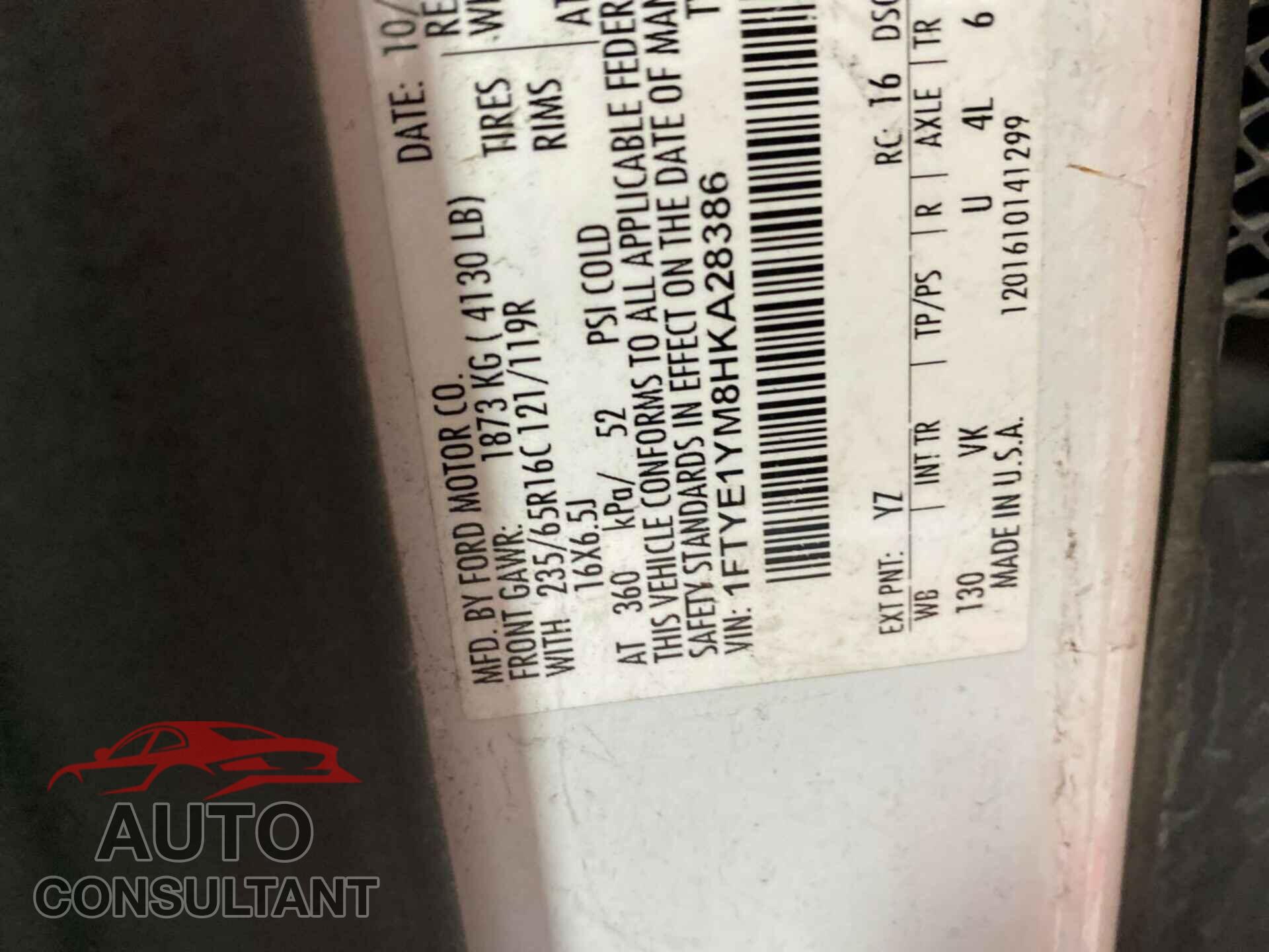 FORD TRANSIT 2017 - 1FTYE1YM8HKA28386