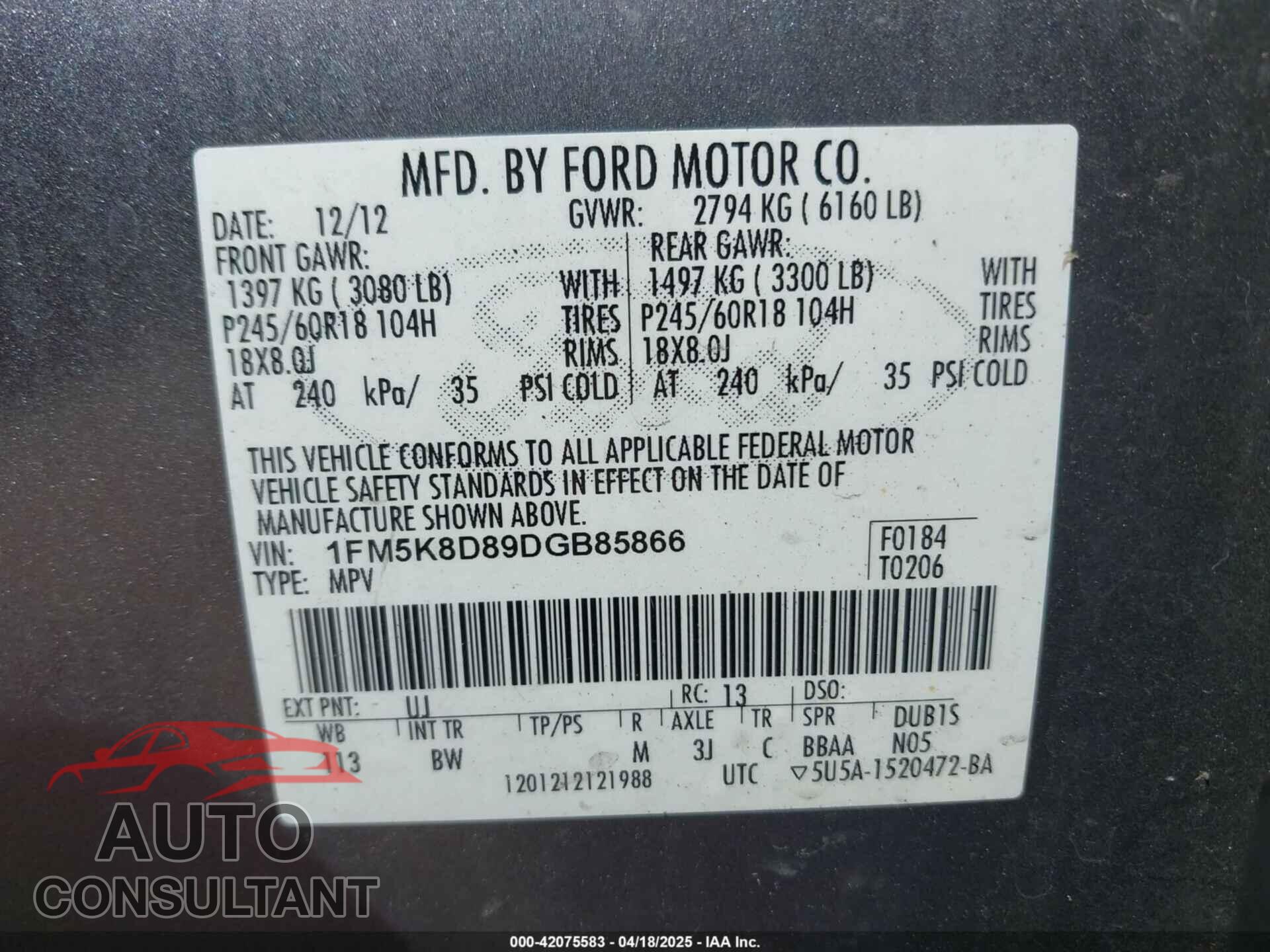 FORD EXPLORER 2013 - 1FM5K8D89DGB85866