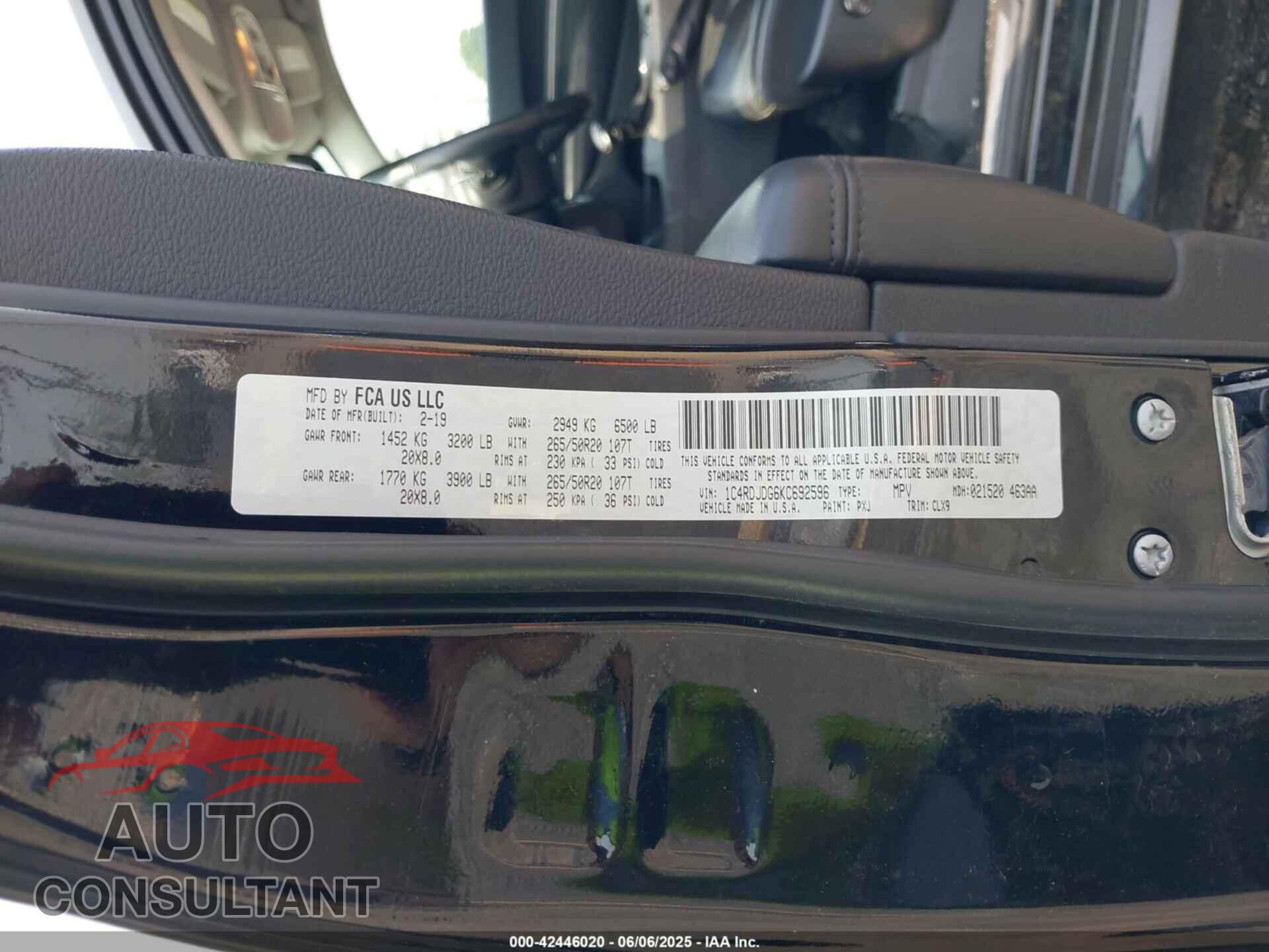 DODGE DURANGO 2019 - 1C4RDJDG6KC692596