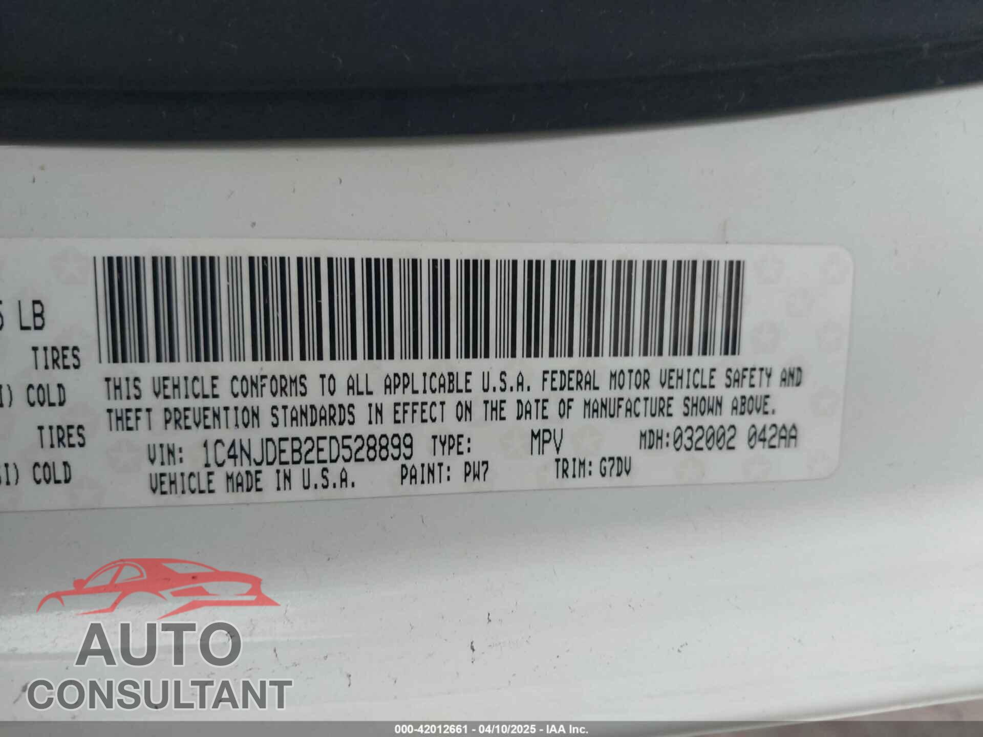 JEEP COMPASS 2014 - 1C4NJDEB2ED528899