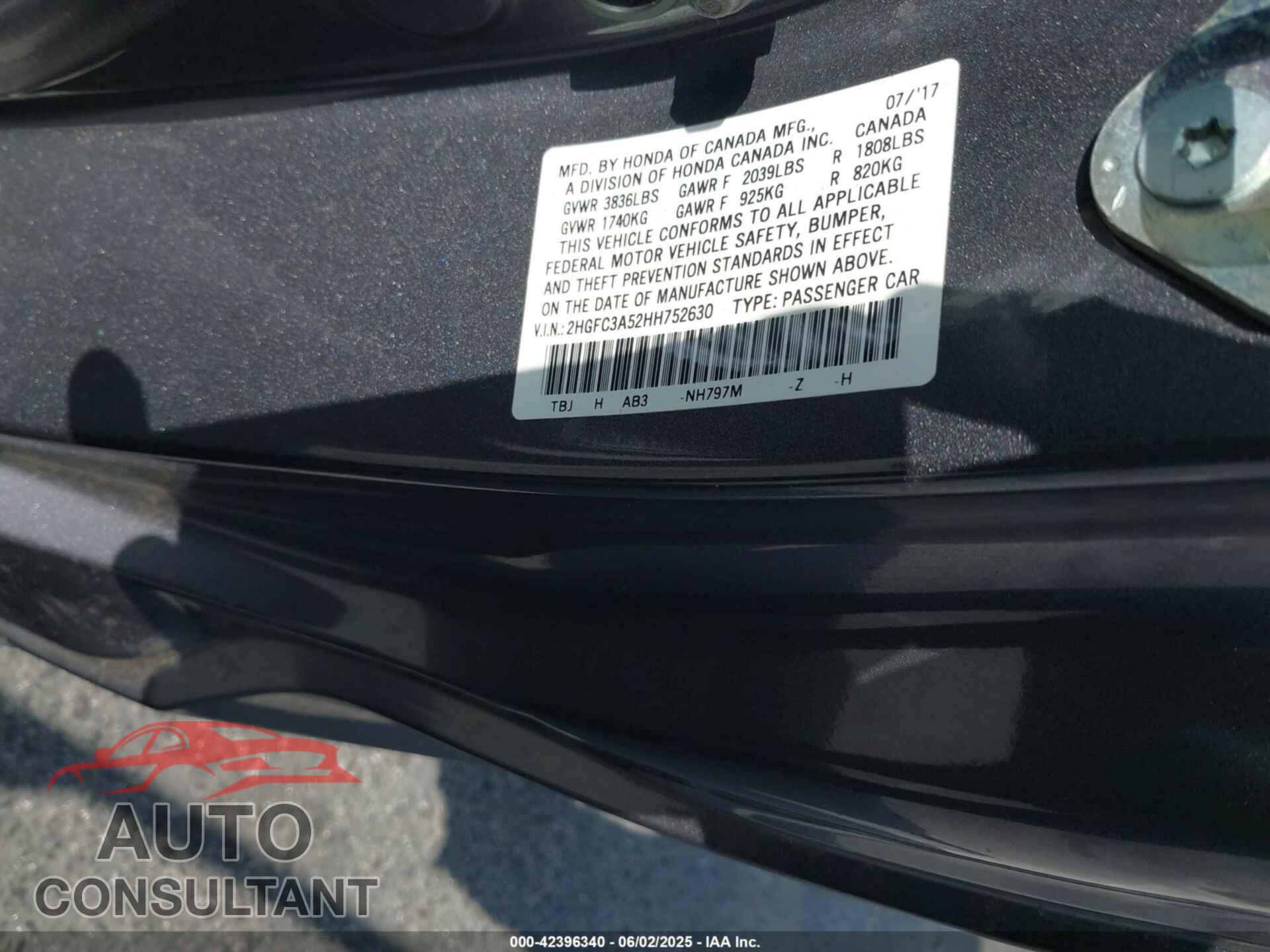 HONDA CIVIC 2017 - 2HGFC3A52HH752630