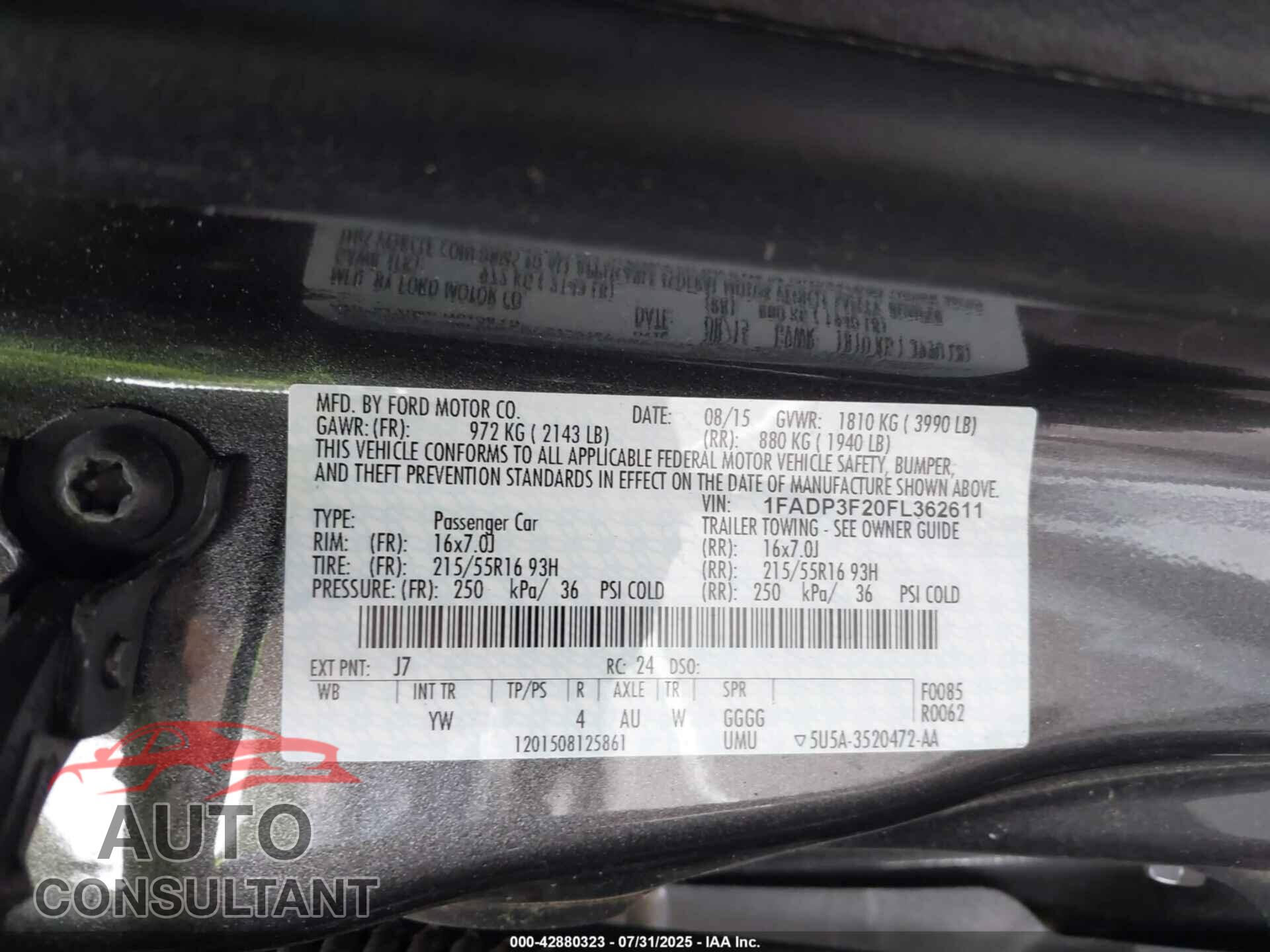 FORD FOCUS 2015 - 1FADP3F20FL362611