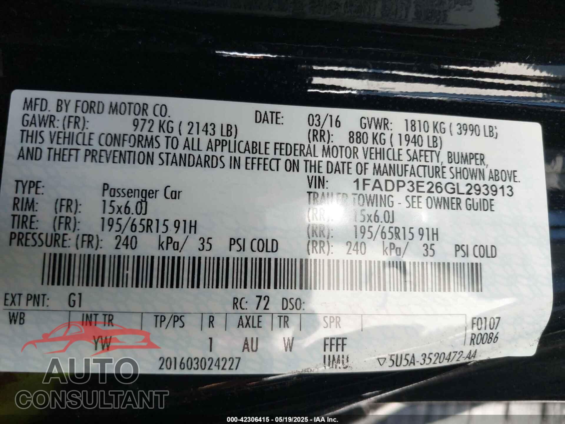 FORD FOCUS 2016 - 1FADP3E26GL293913
