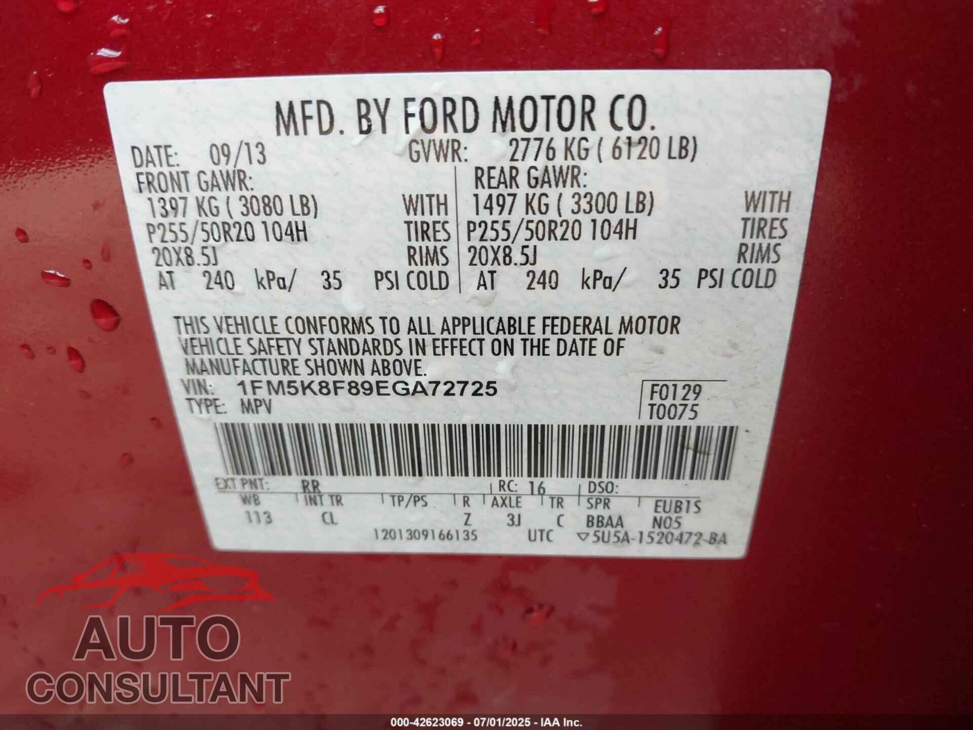 FORD EXPLORER 2014 - 1FM5K8F89EGA72725