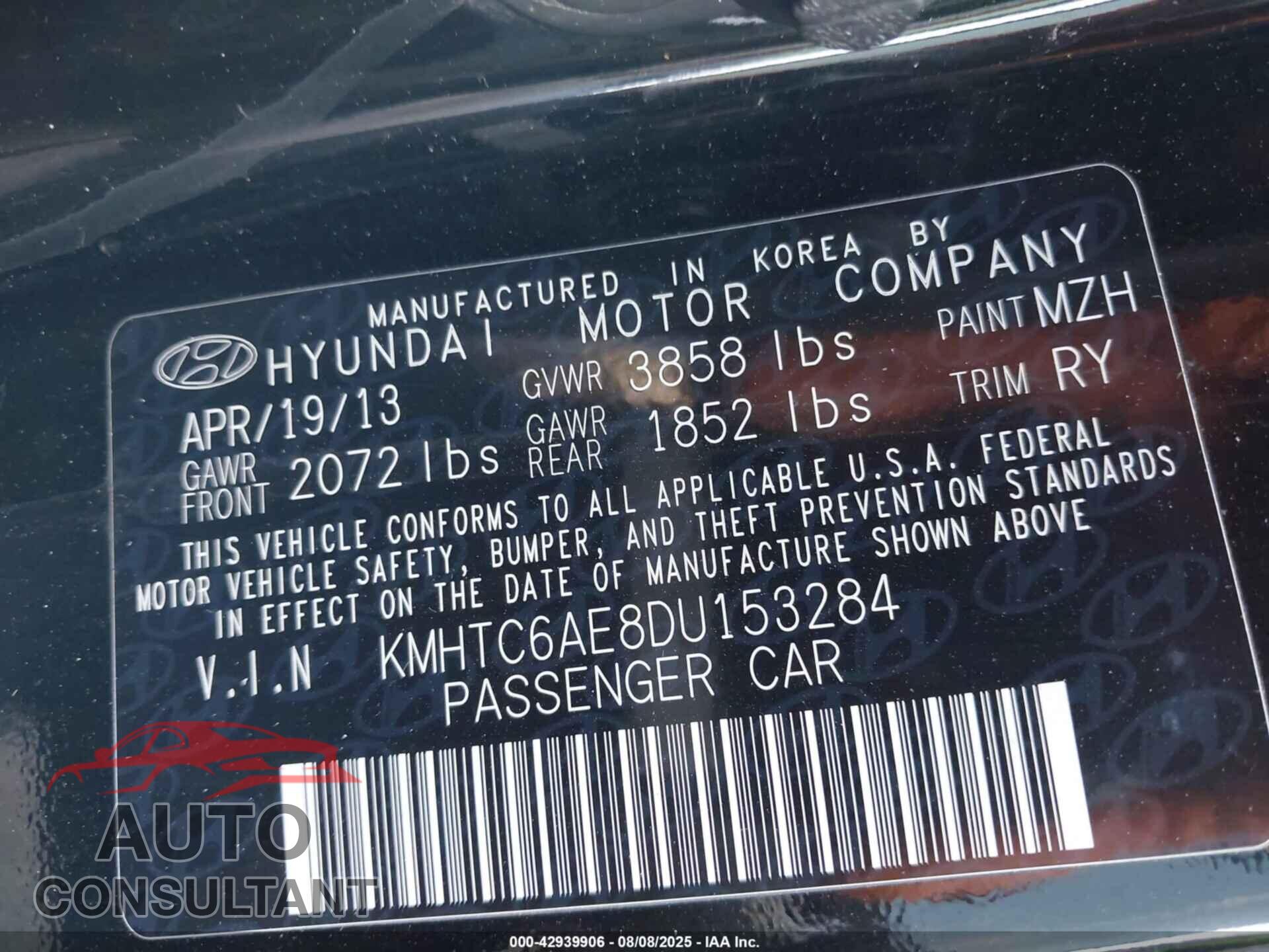 HYUNDAI VELOSTER 2013 - KMHTC6AE8DU153284
