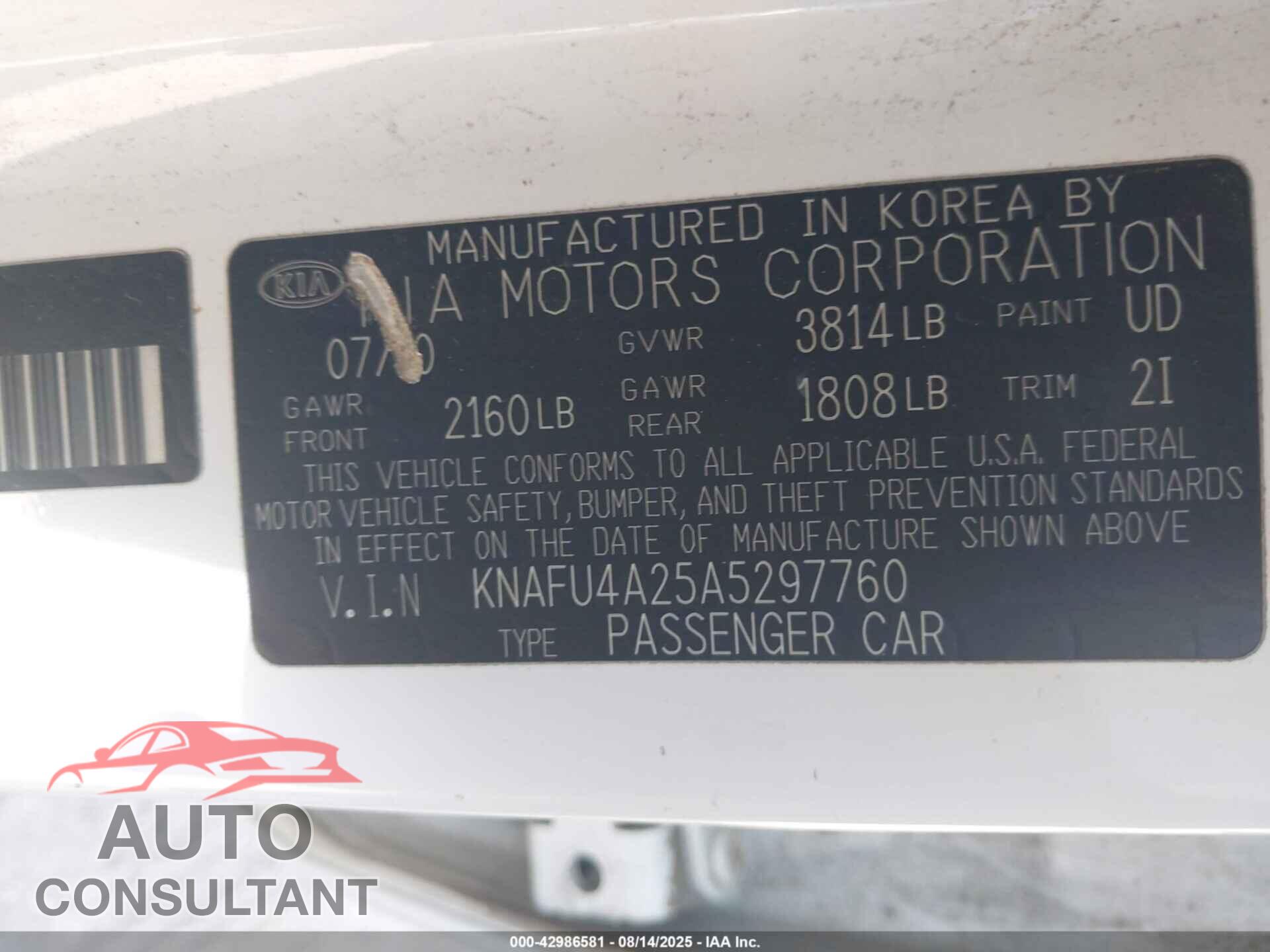 KIA FORTE 2010 - KNAFU4A25A5297760