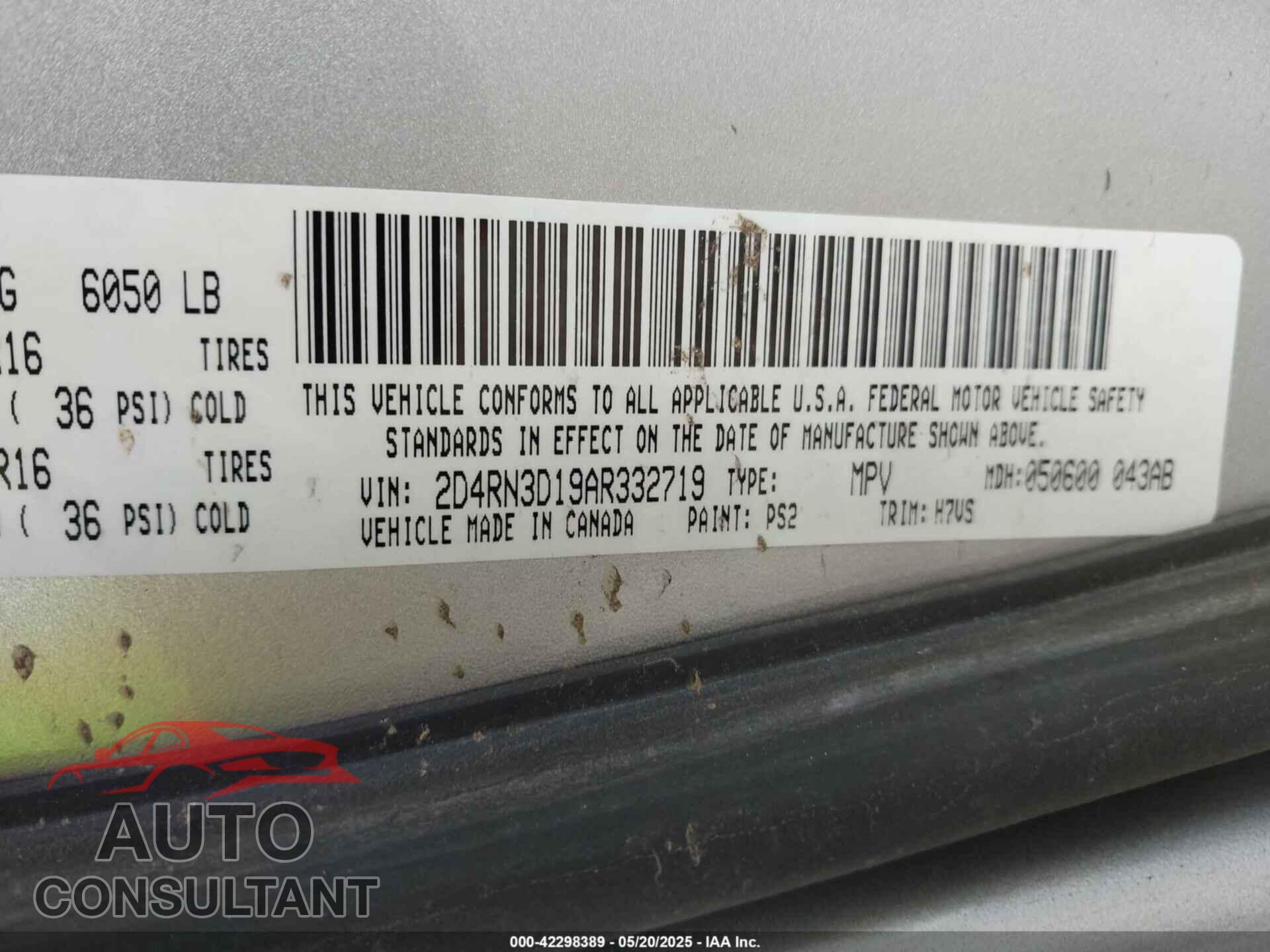 DODGE GRAND CARAVAN 2010 - 2D4RN3D19AR332719