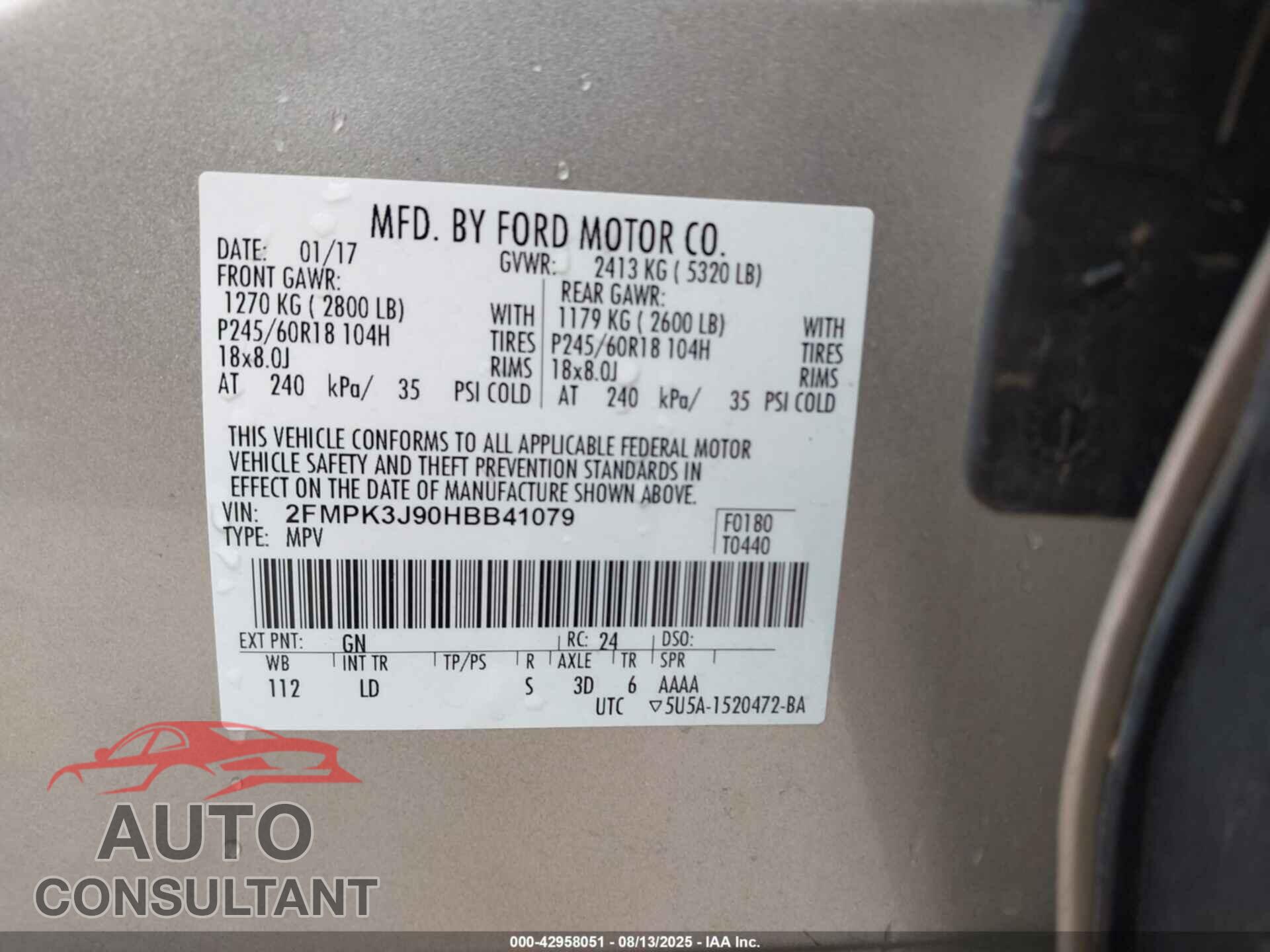 FORD EDGE 2017 - 2FMPK3J90HBB41079