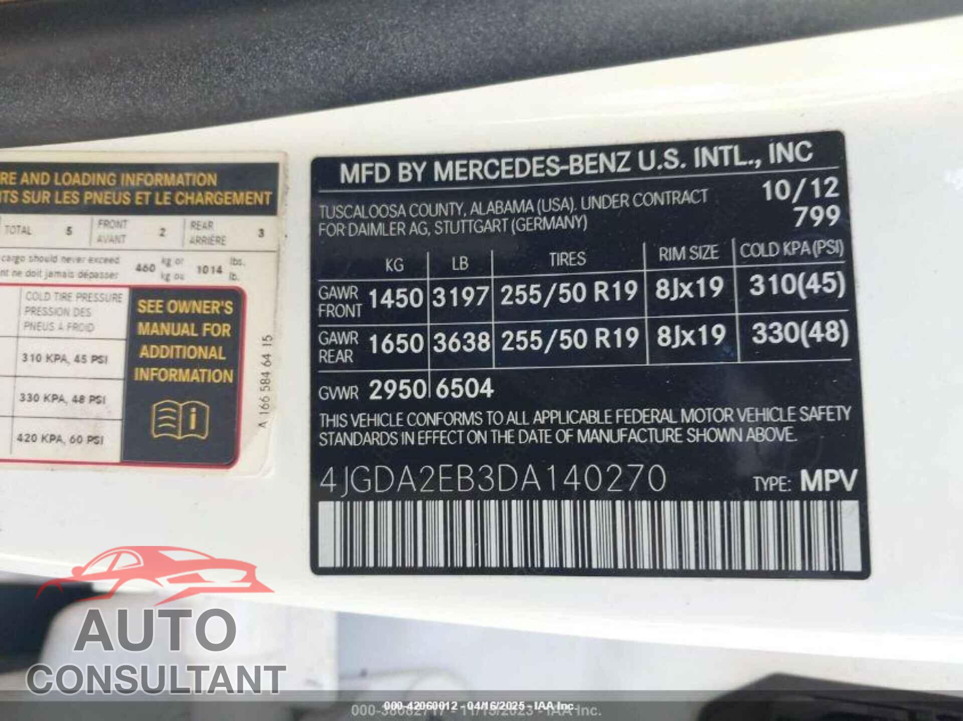 MERCEDES-BENZ ML 350 BLUETEC 2013 - 4JGDA2EB3DA140270