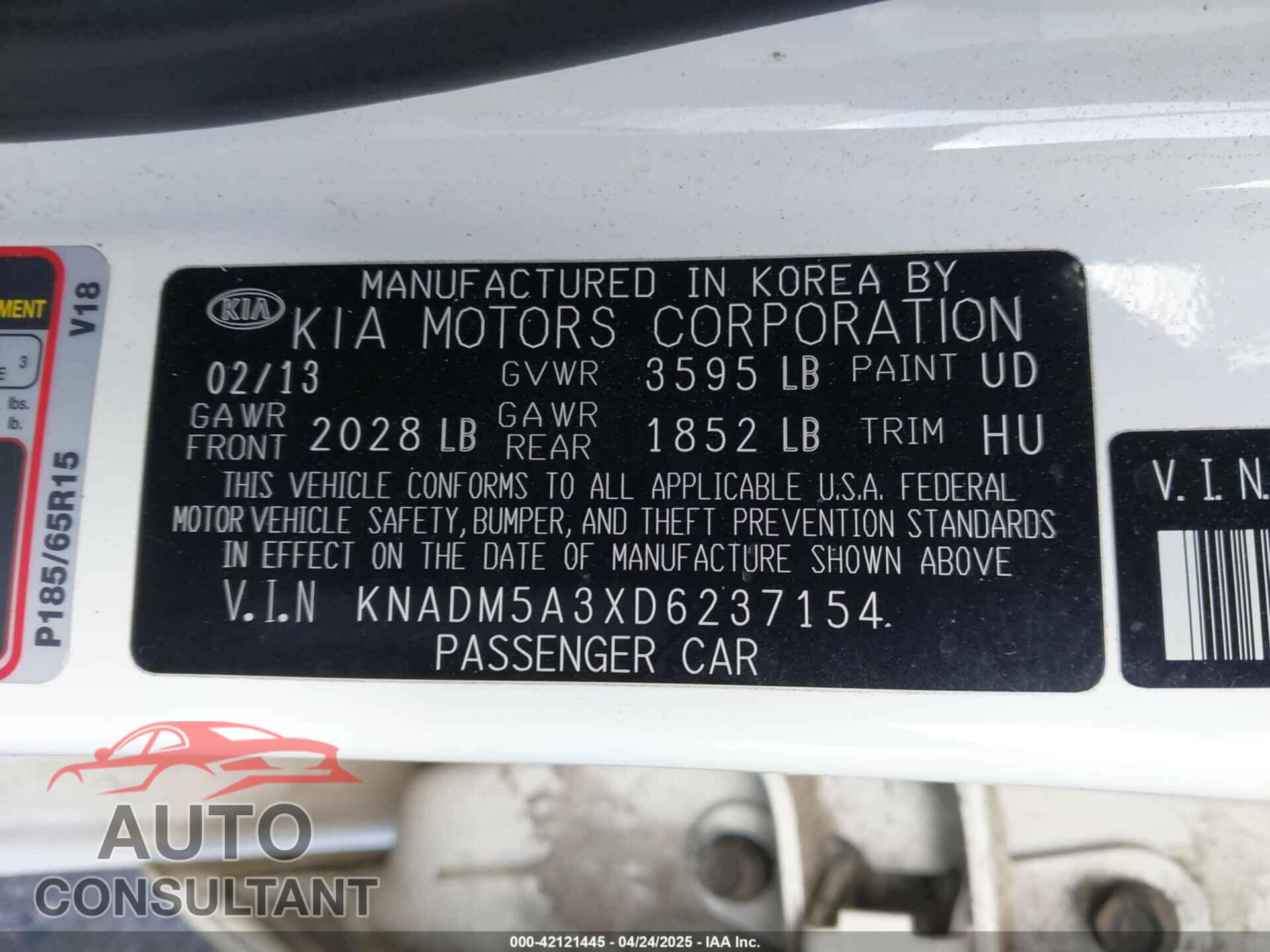 KIA RIO 2013 - KNADM5A3XD6237154