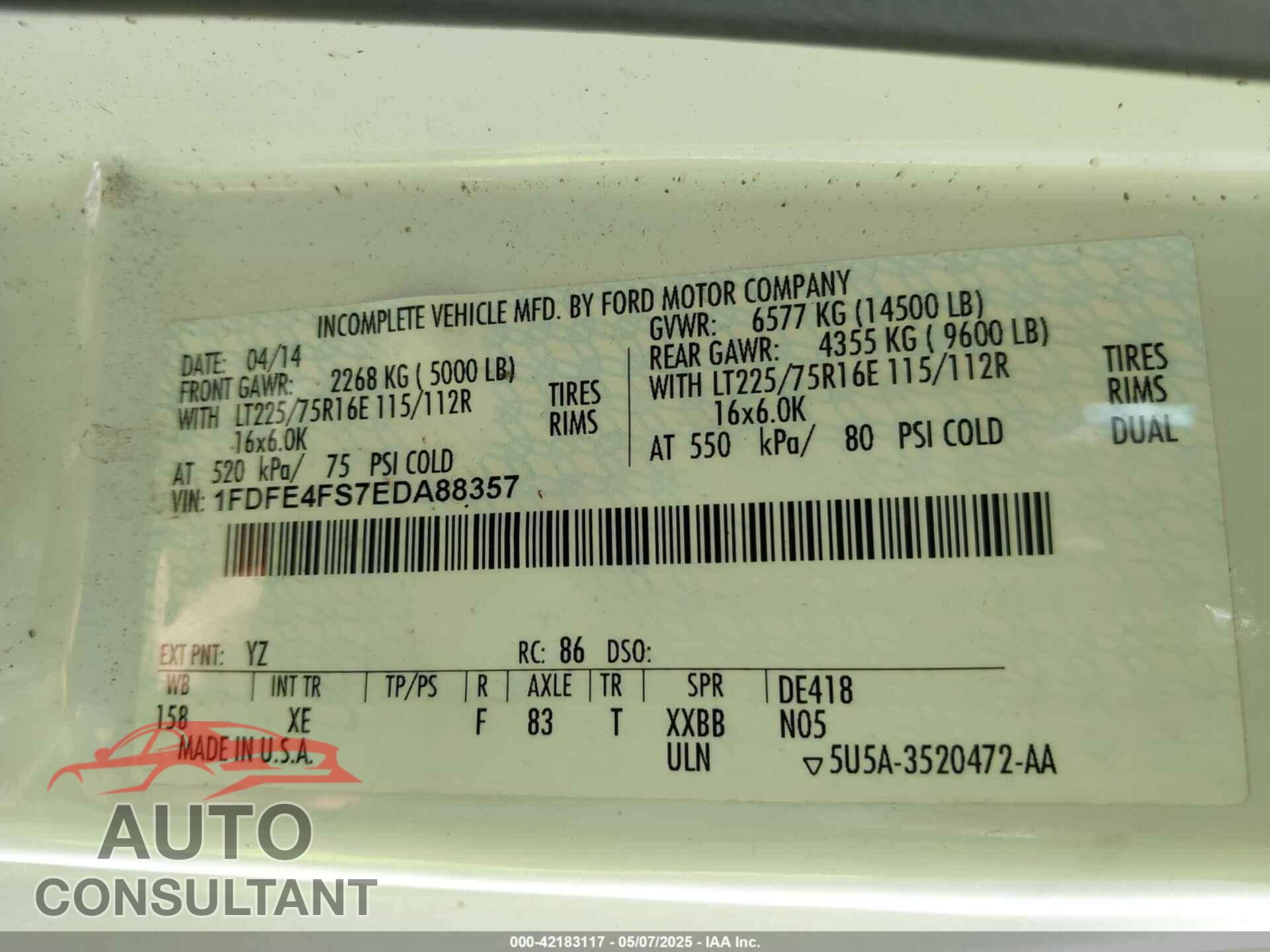 FORD E-450 CUTAWAY 2014 - 1FDFE4FS7EDA88357