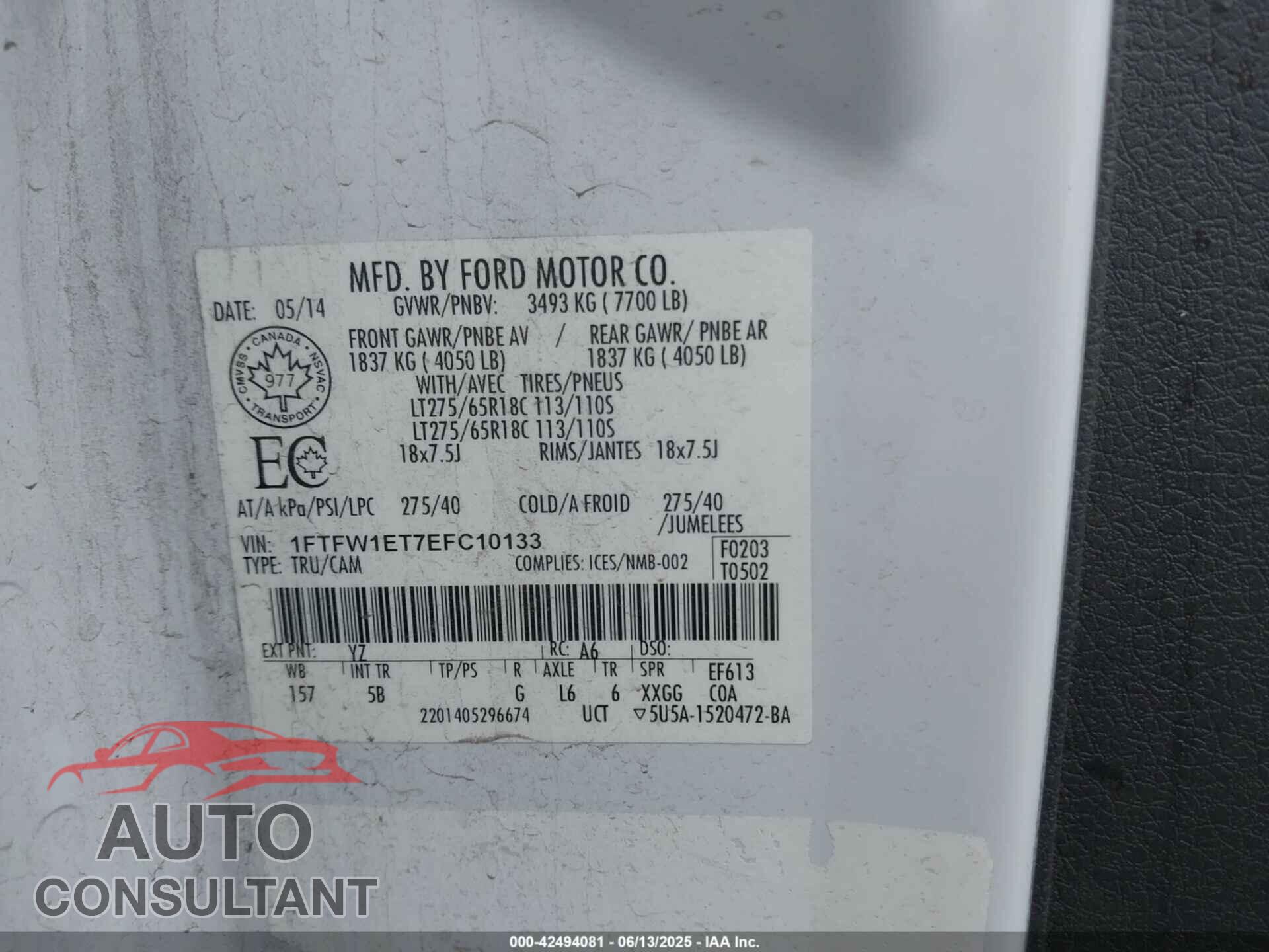 FORD F-150 2014 - 1FTFW1ET7EFC10133