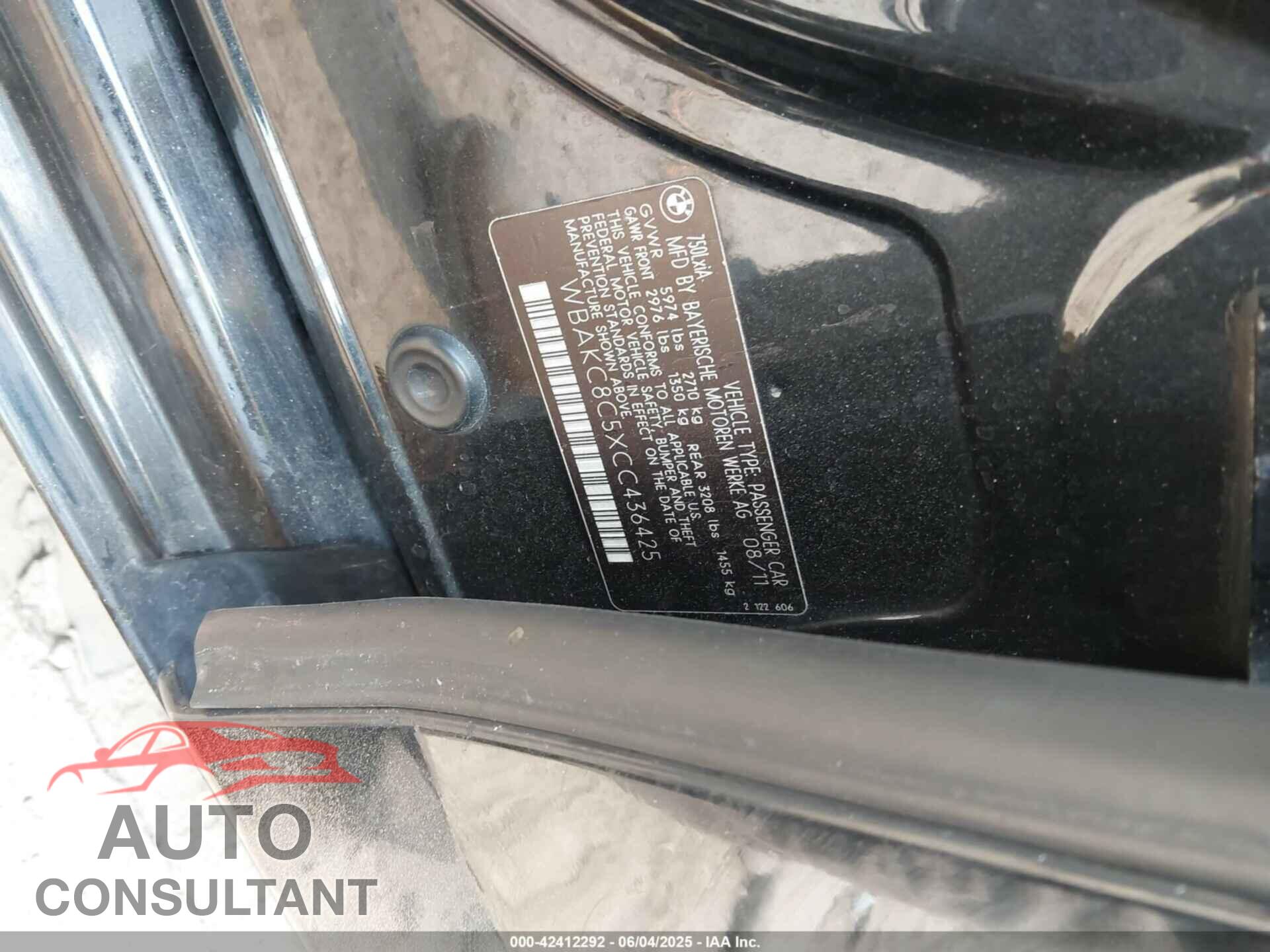 BMW 750LI 2012 - WBAKC8C5XCC436425