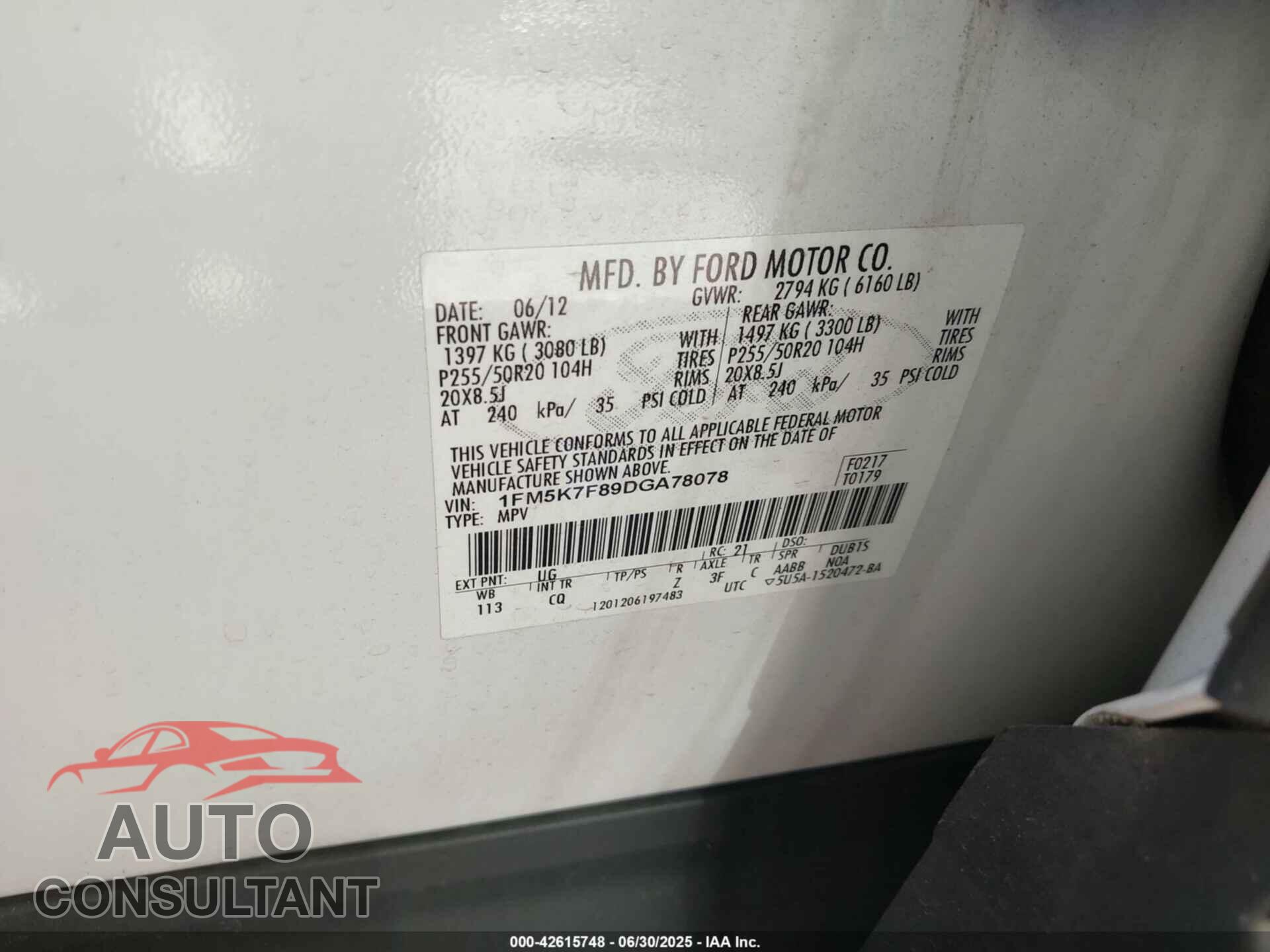 FORD EXPLORER 2013 - 1FM5K7F89DGA78078