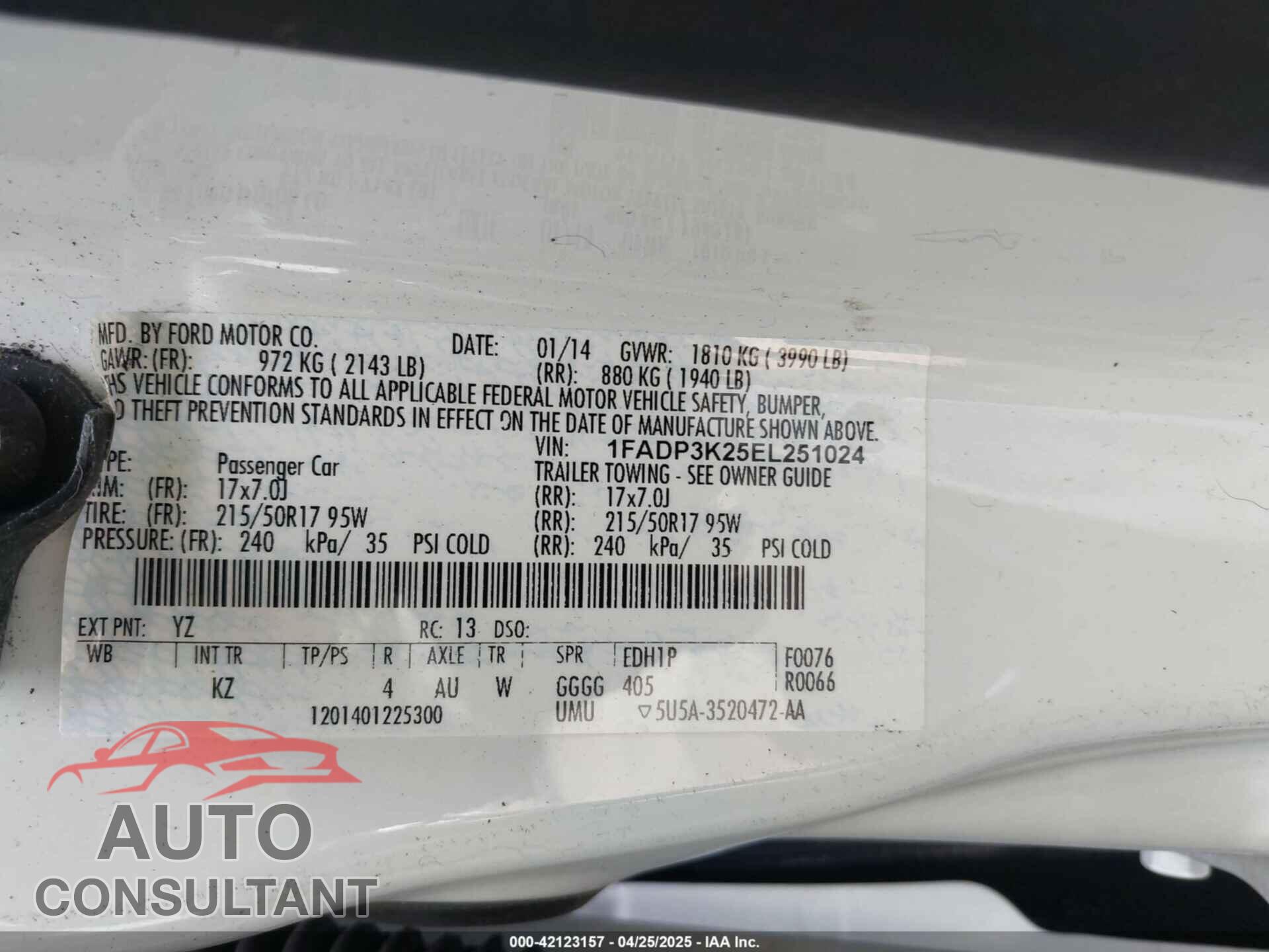 FORD FOCUS 2014 - 1FADP3K25EL251024