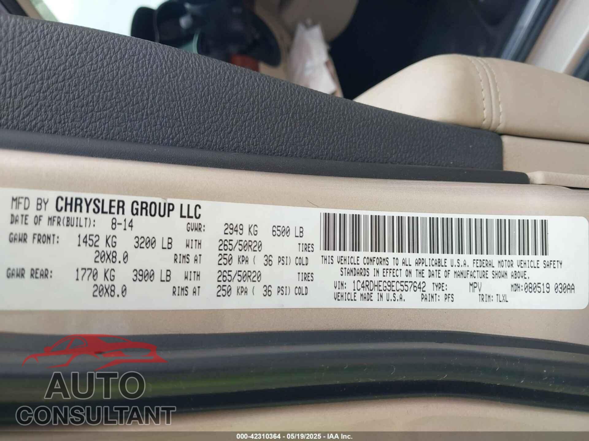 DODGE DURANGO 2014 - 1C4RDHEG9EC557642