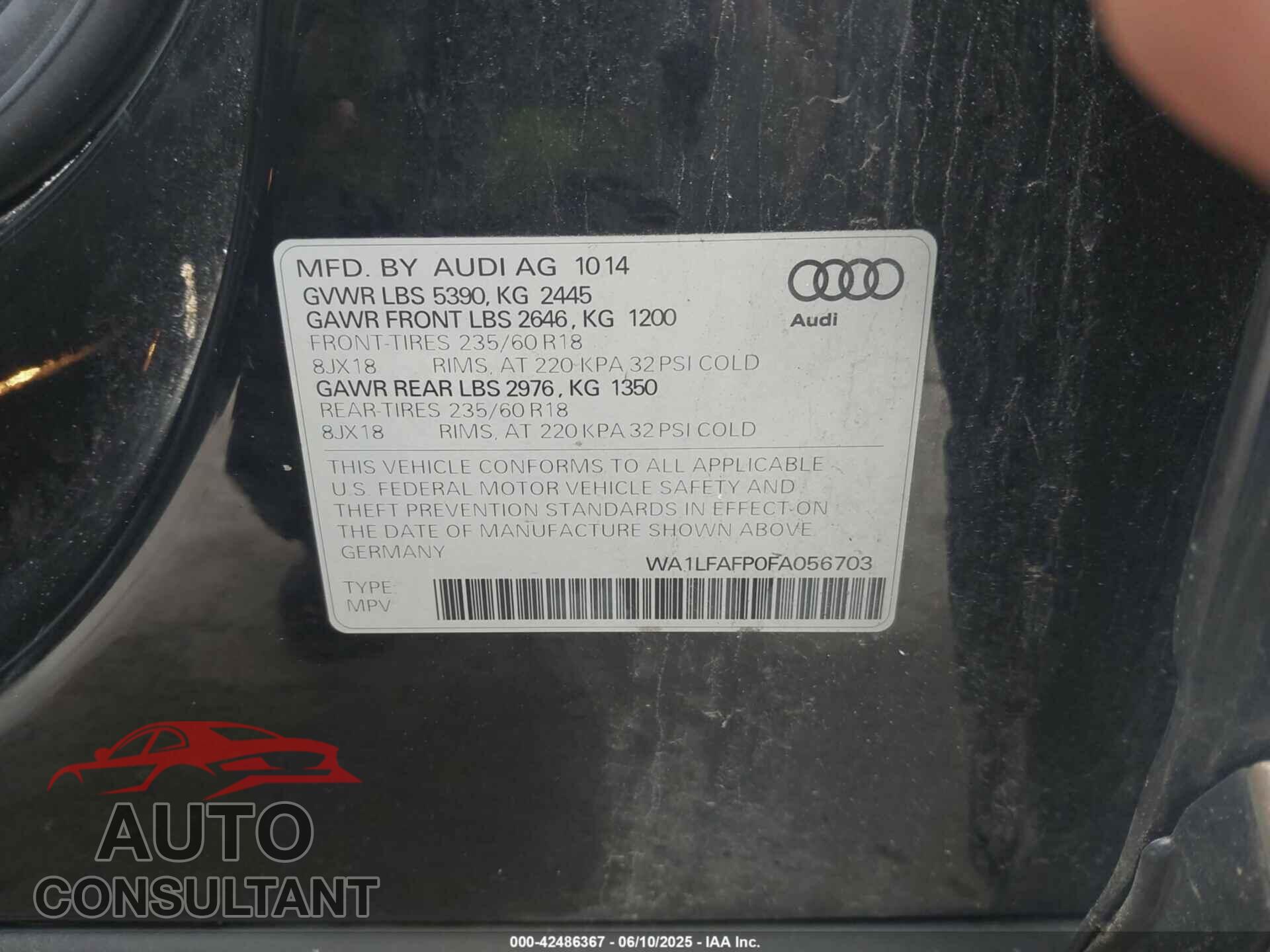 AUDI Q5 2015 - WA1LFAFP0FA056703