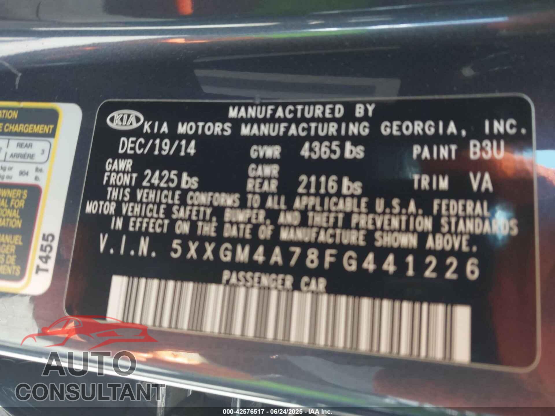 KIA OPTIMA 2015 - 5XXGM4A78FG441226