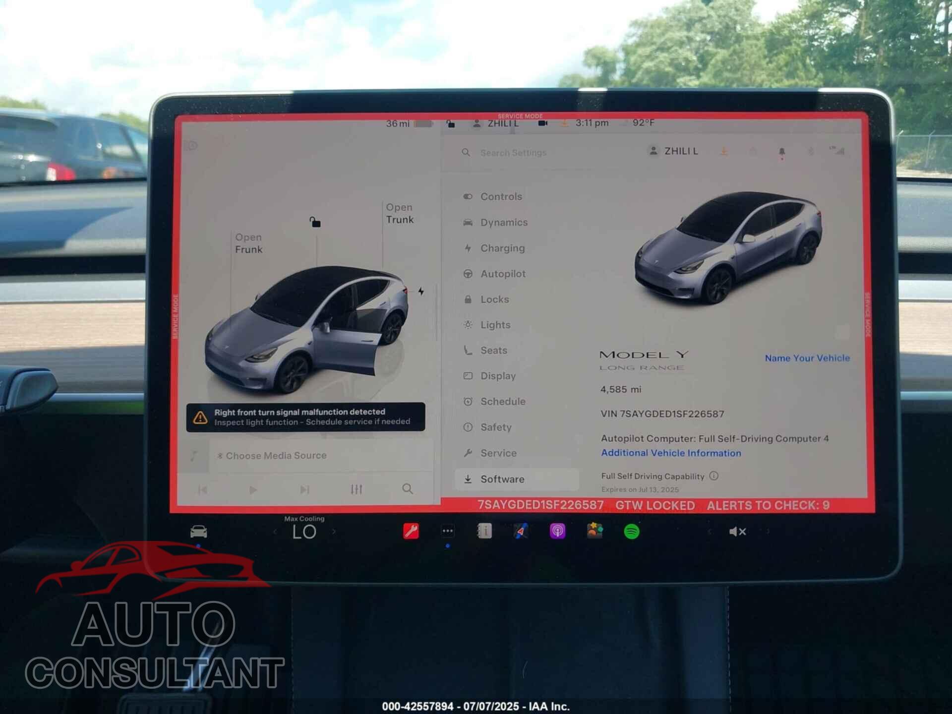 TESLA MODEL Y 2025 - 7SAYGDED1SF226587